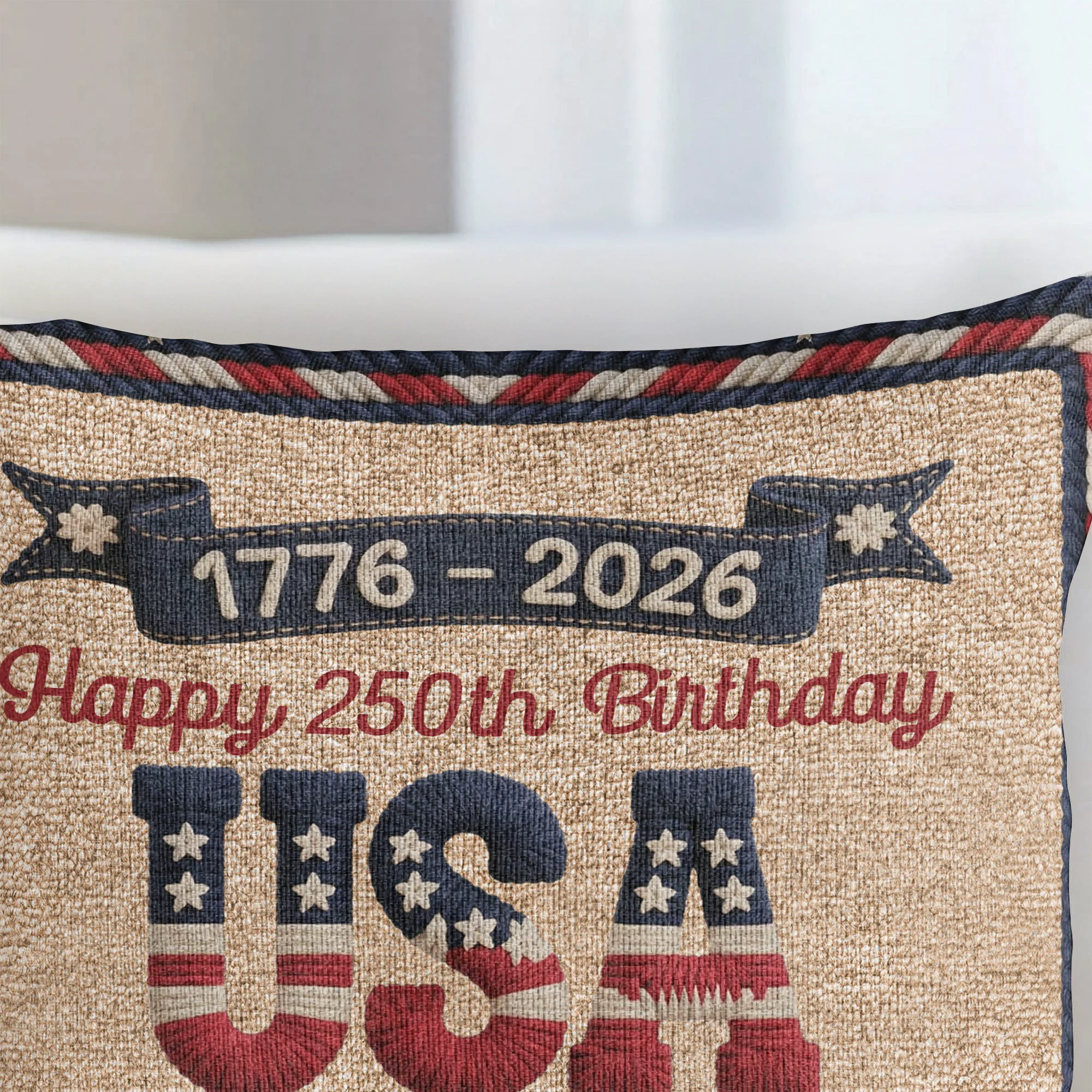 USA 250th Birthday Faux Yarn Pattern - Personalized Pillow Cover - Image 4