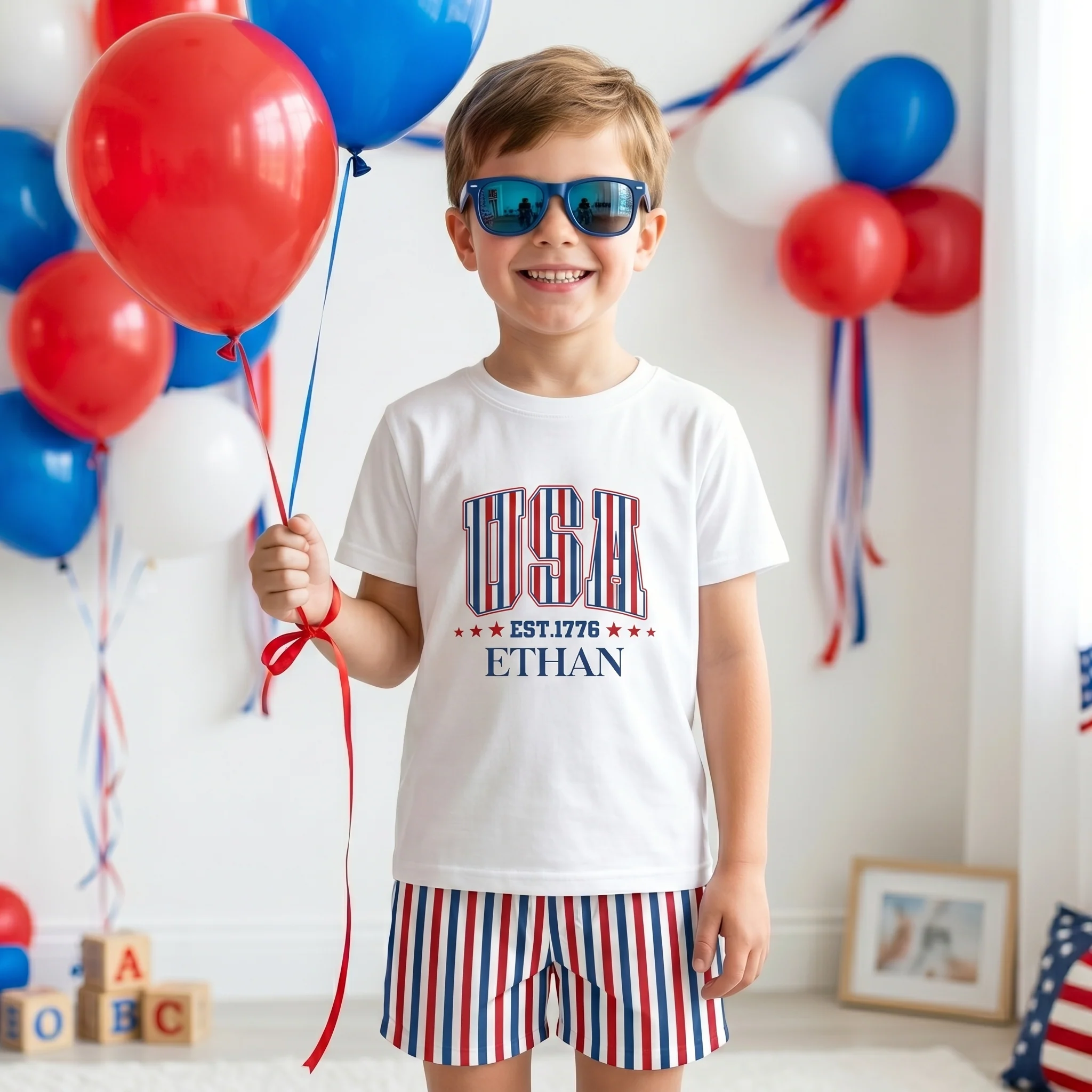 USA Est. 1776 250th Birthday - Personalized Kids Clothing Set - Image 3