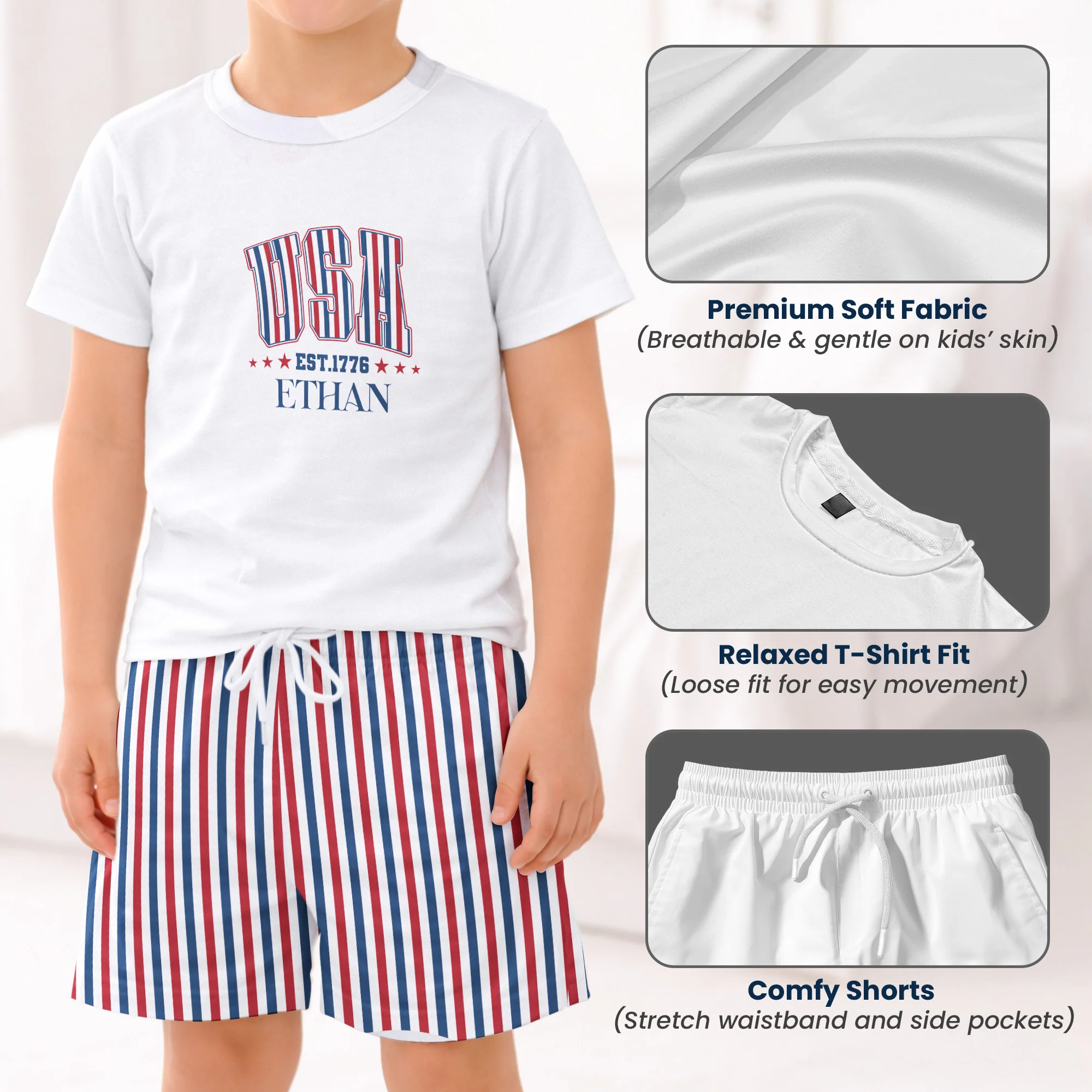 USA Est. 1776 250th Birthday - Personalized Kids Clothing Set - Image 6