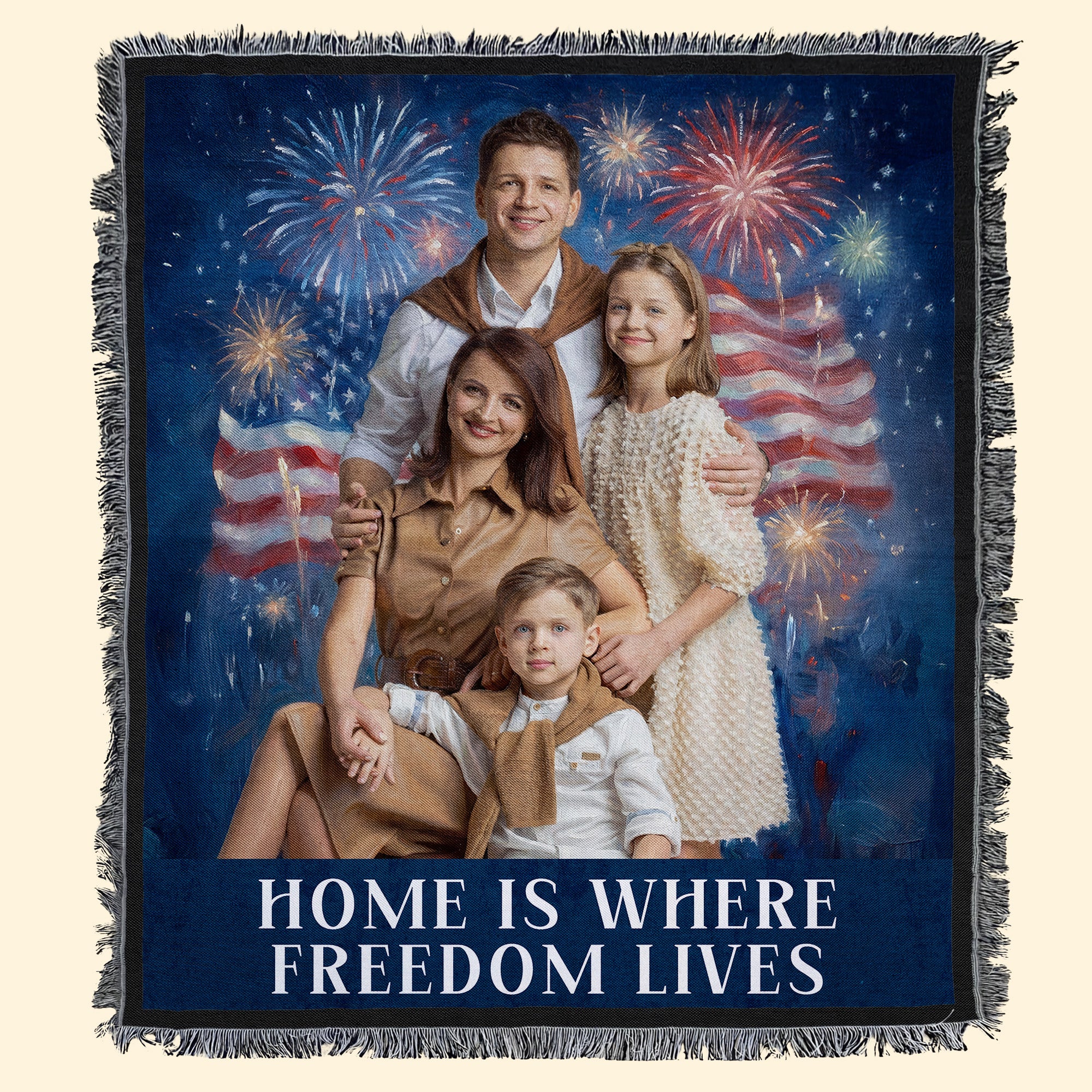 Vintage 4Th Of July Wall Art - Personalized Photo Woven Blanket - Image 2