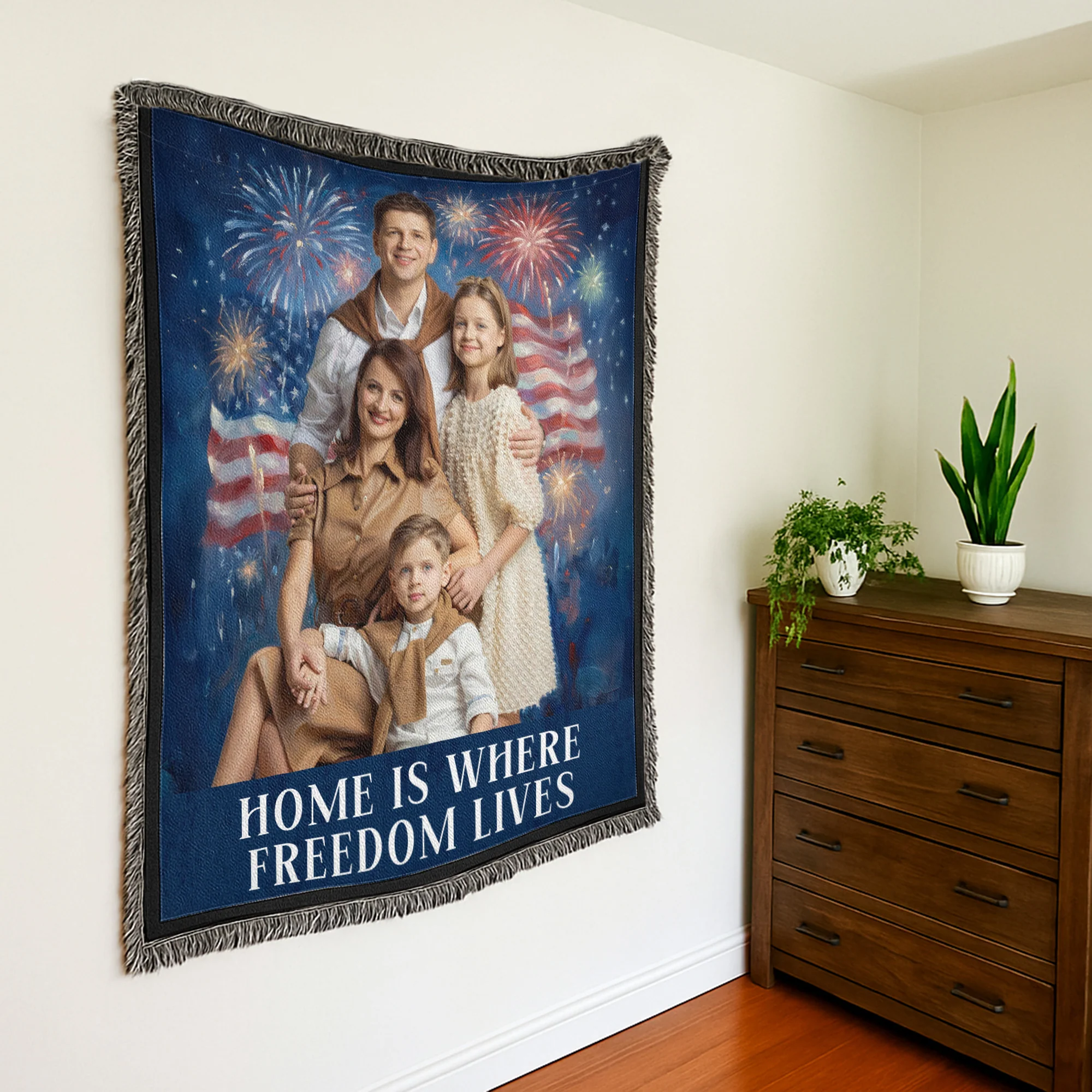 Vintage 4Th Of July Wall Art - Personalized Photo Woven Blanket - Image 4