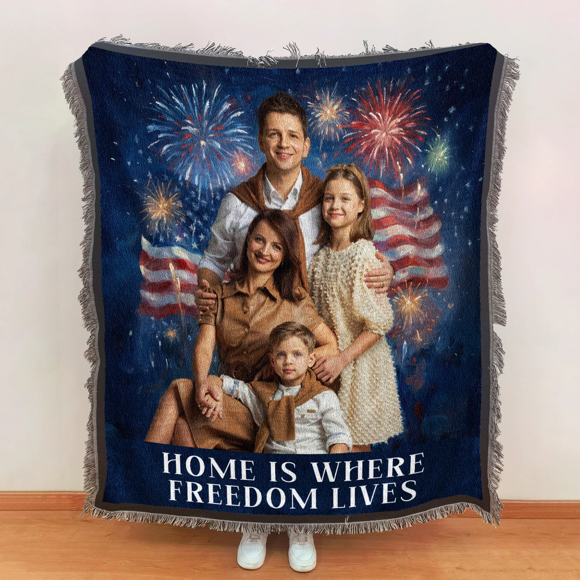 Vintage 4Th Of July Wall Art - Personalized Photo Woven Blanket - Image 6