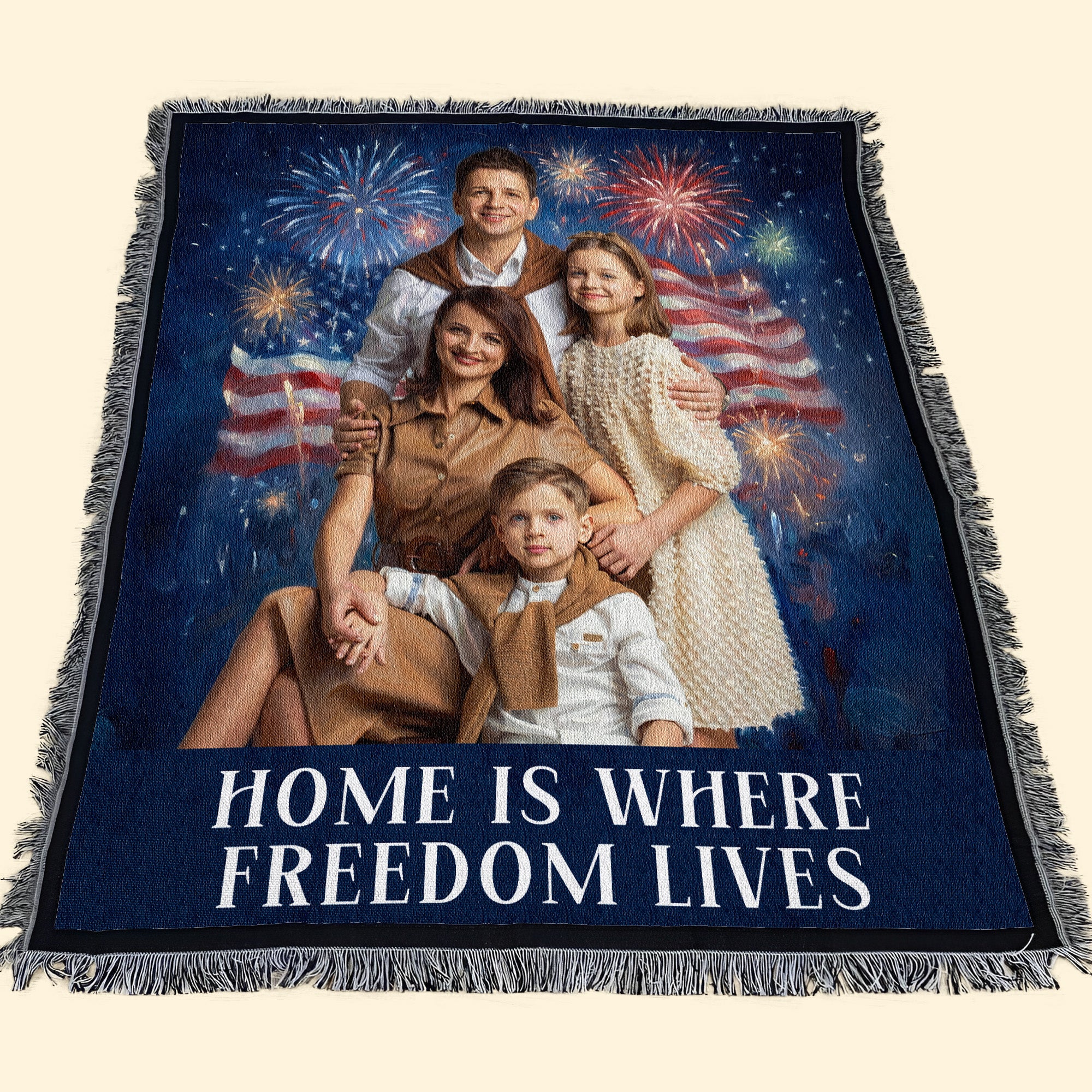 Vintage 4Th Of July Wall Art - Personalized Photo Woven Blanket - Image 7