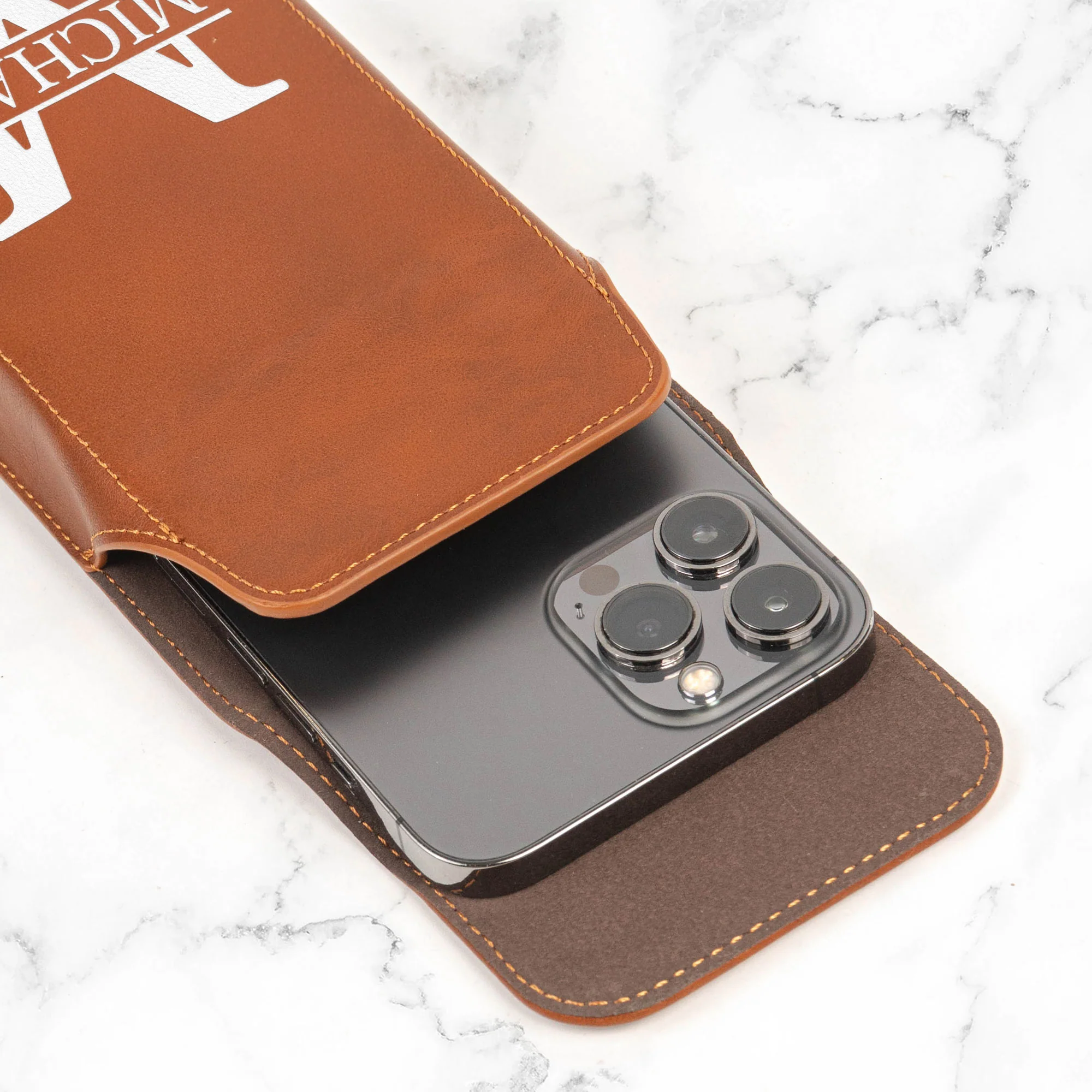 Vintage Custom Name & Symbols For Men, Husband, Dad - Personalized Leather Phone Holster - Image 3