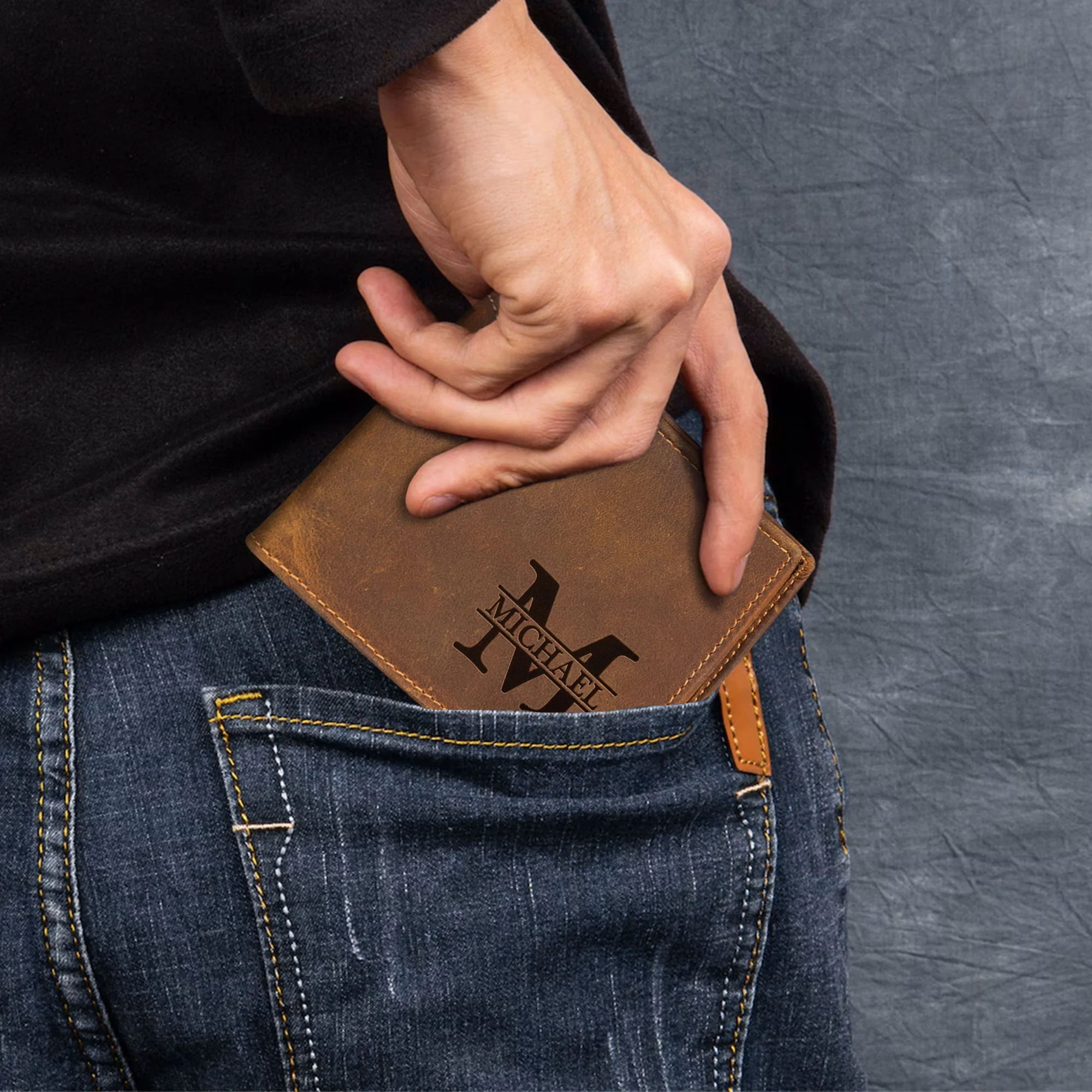 Vintage Monogram - Personalized Leather Wallet - Image 3