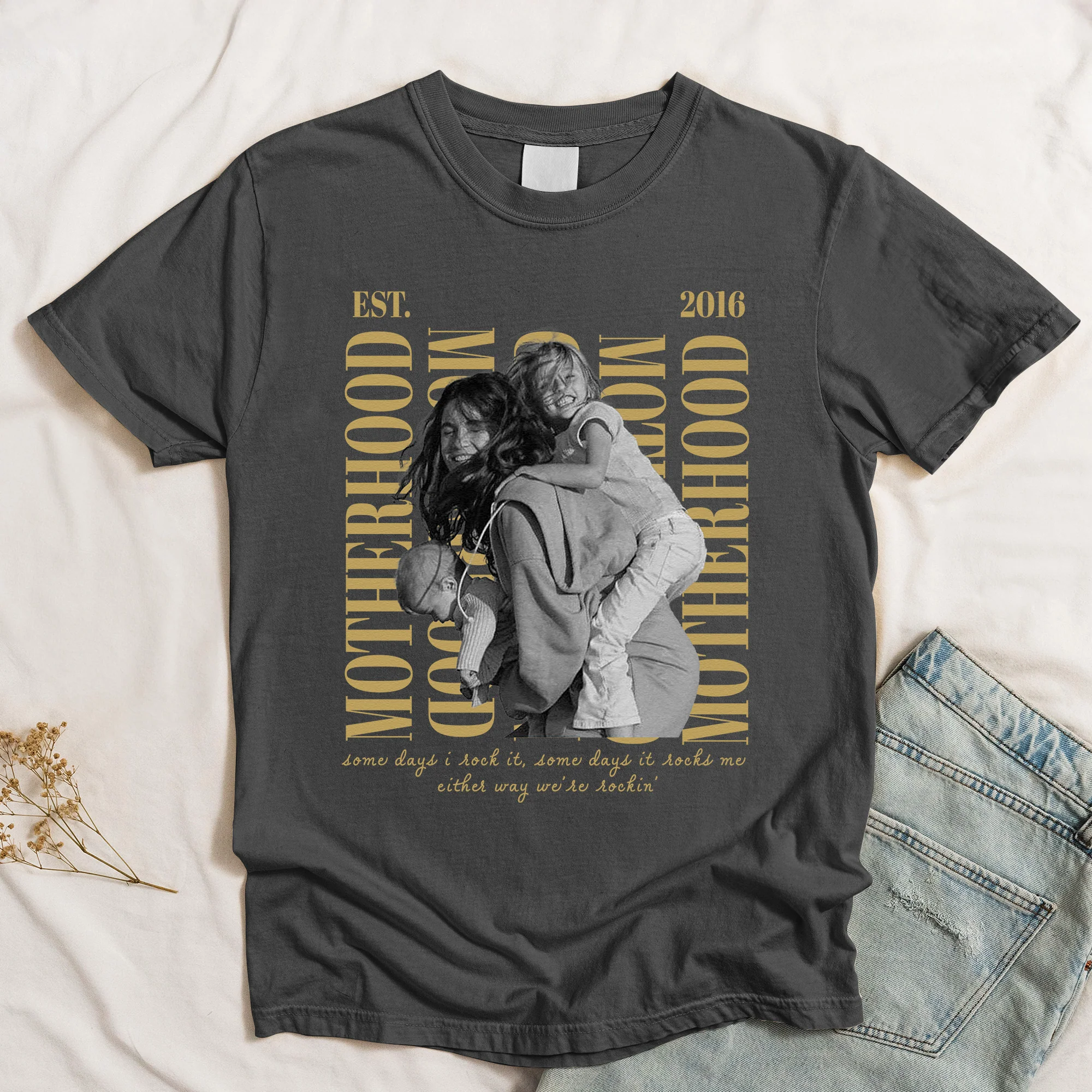 Vintage Motherhood Photo Shirt Trendy Mama Shirt - Personalized Shirt - Image 2