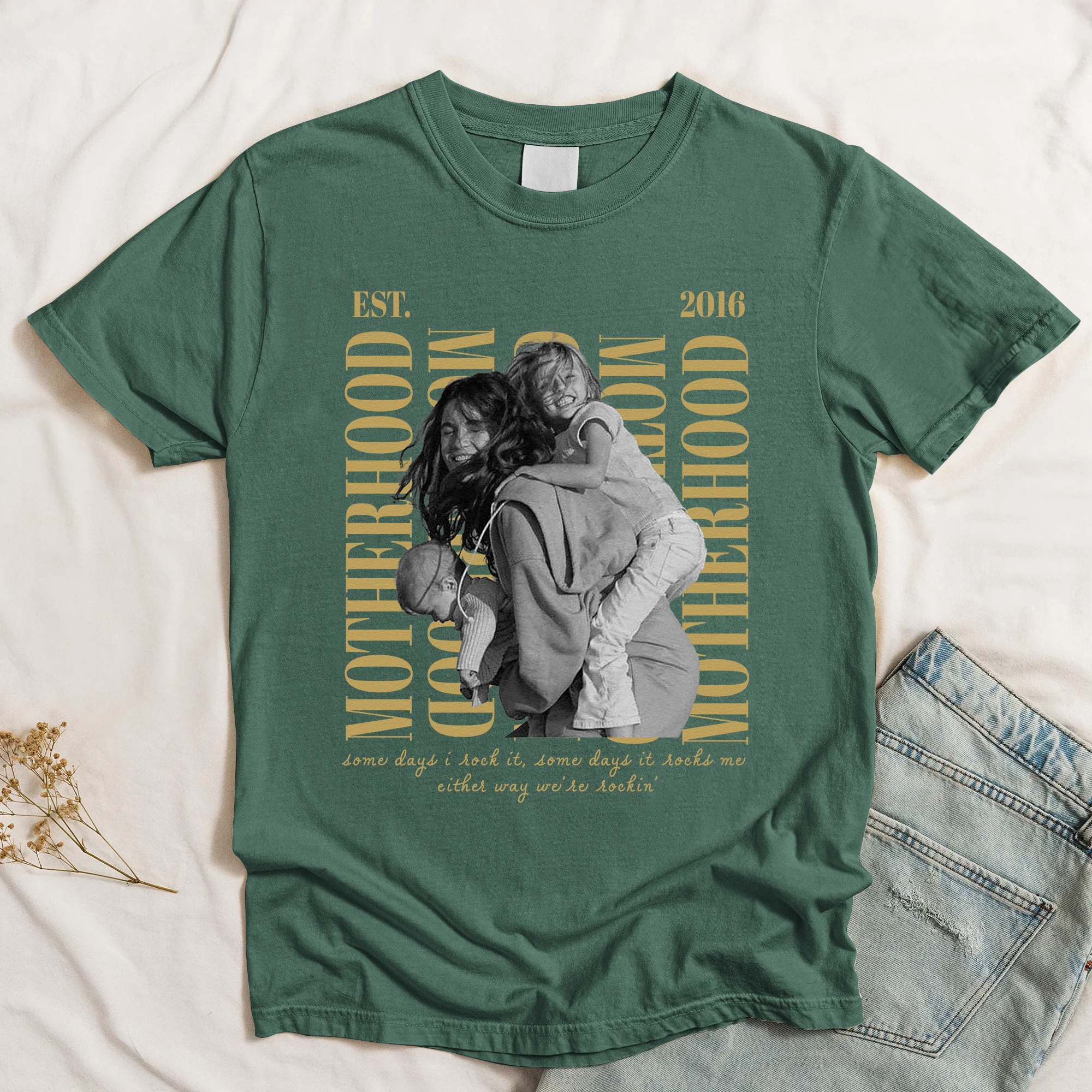 Vintage Motherhood Photo Shirt Trendy Mama Shirt - Personalized Shirt - Image 4