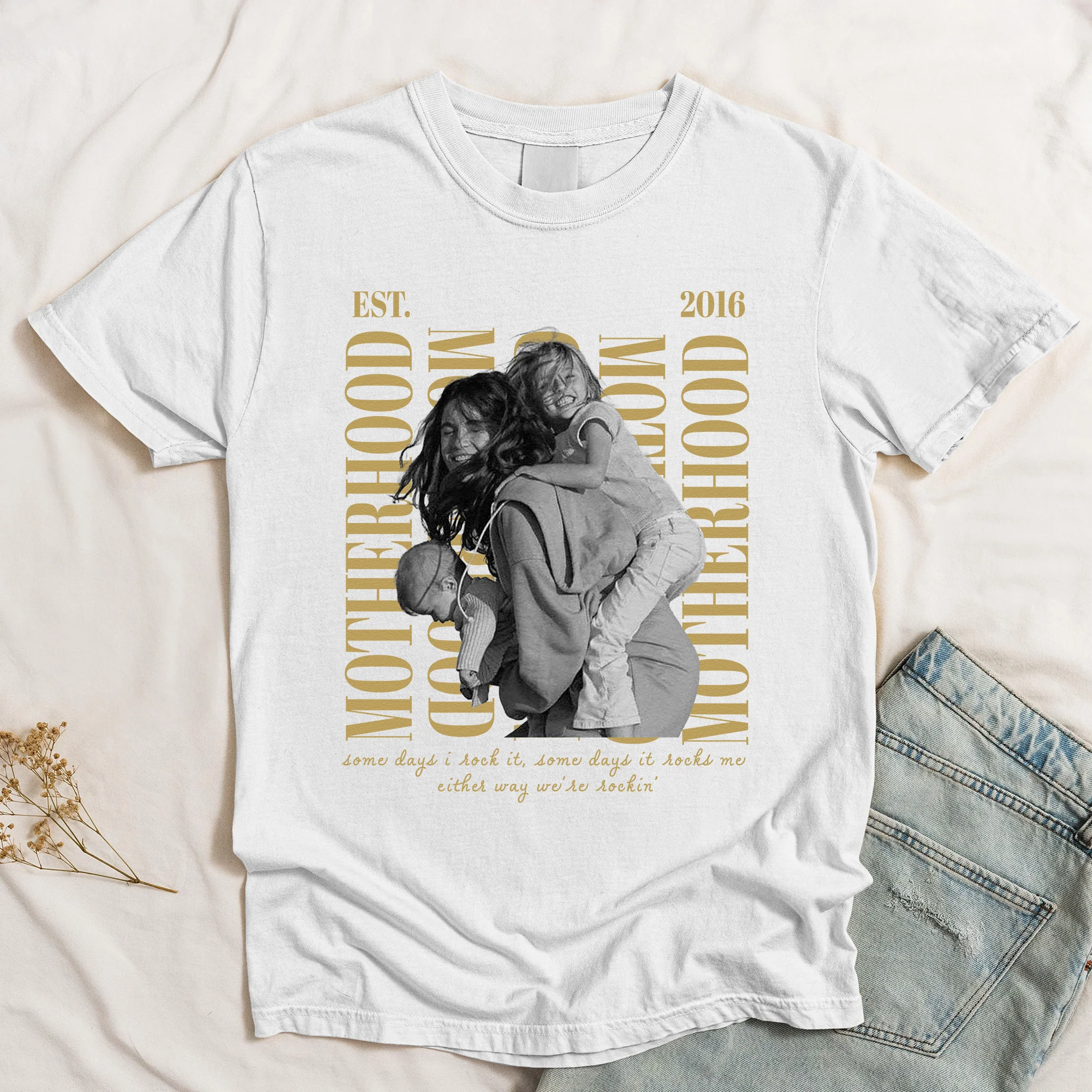 Vintage Motherhood Photo Shirt Trendy Mama Shirt - Personalized Shirt - Image 5