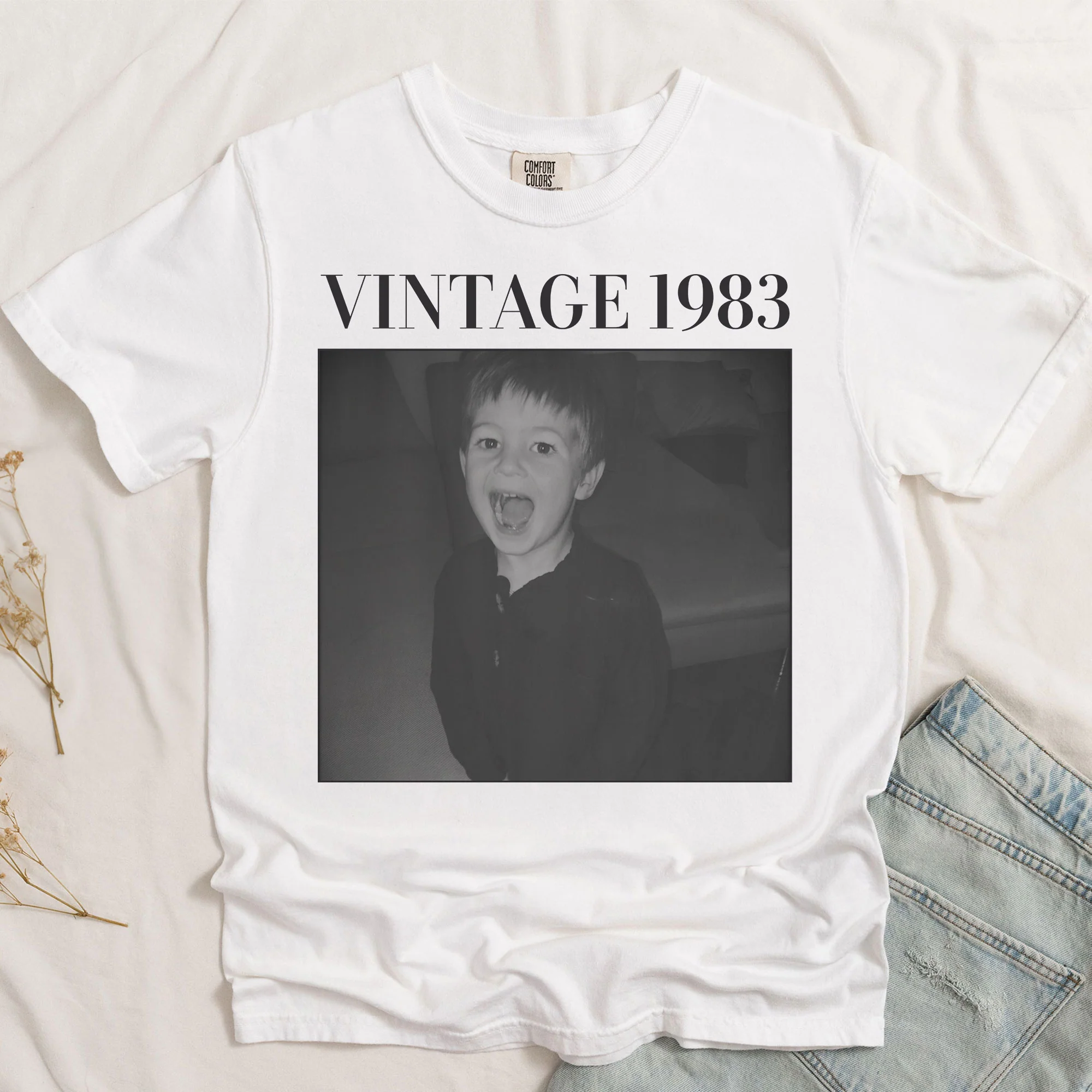 Vintage Photo And Year - Personalized Comfort Tee - Image 5