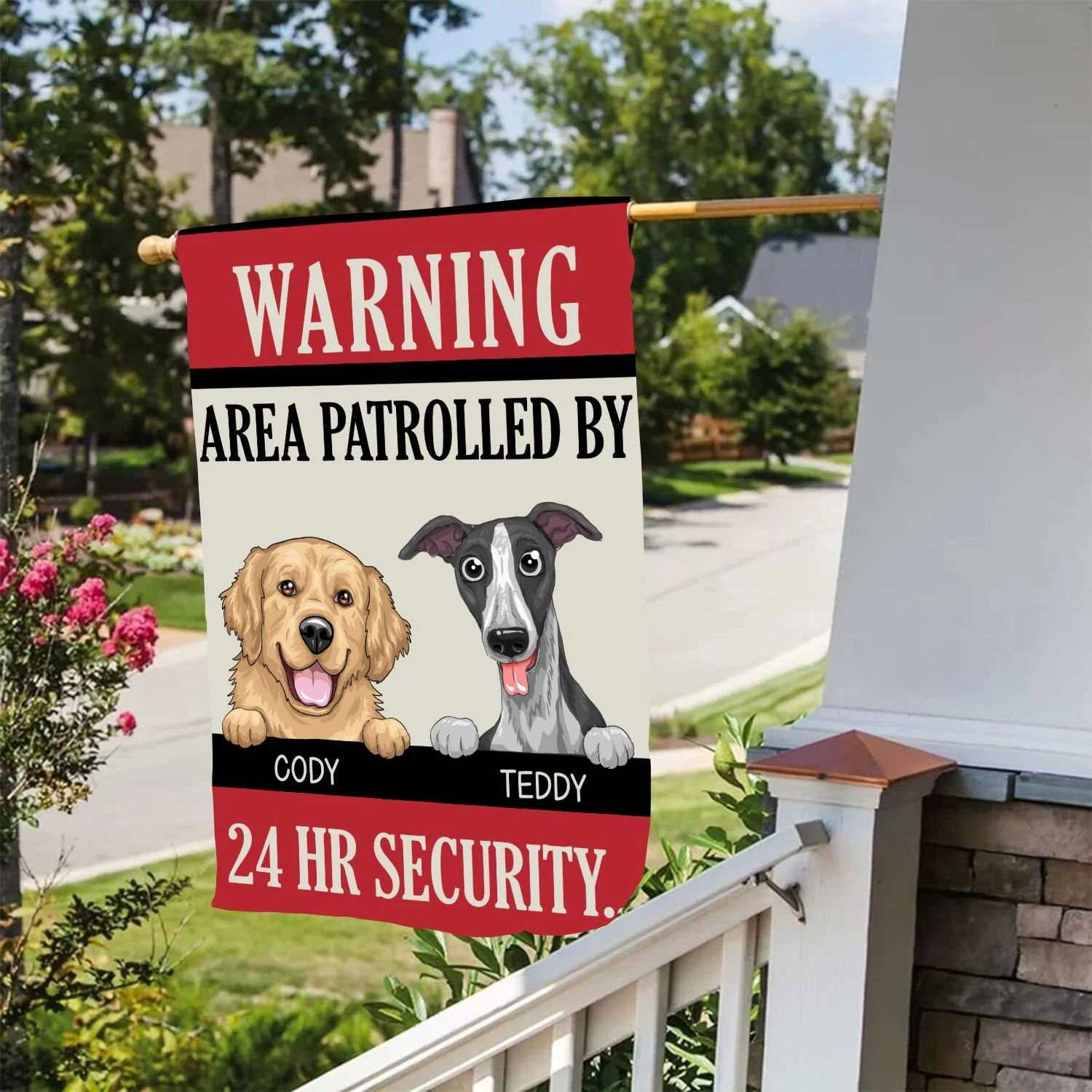 Warning, Area Patrolled By Dogs - Personalized Garden Flag - Image 6