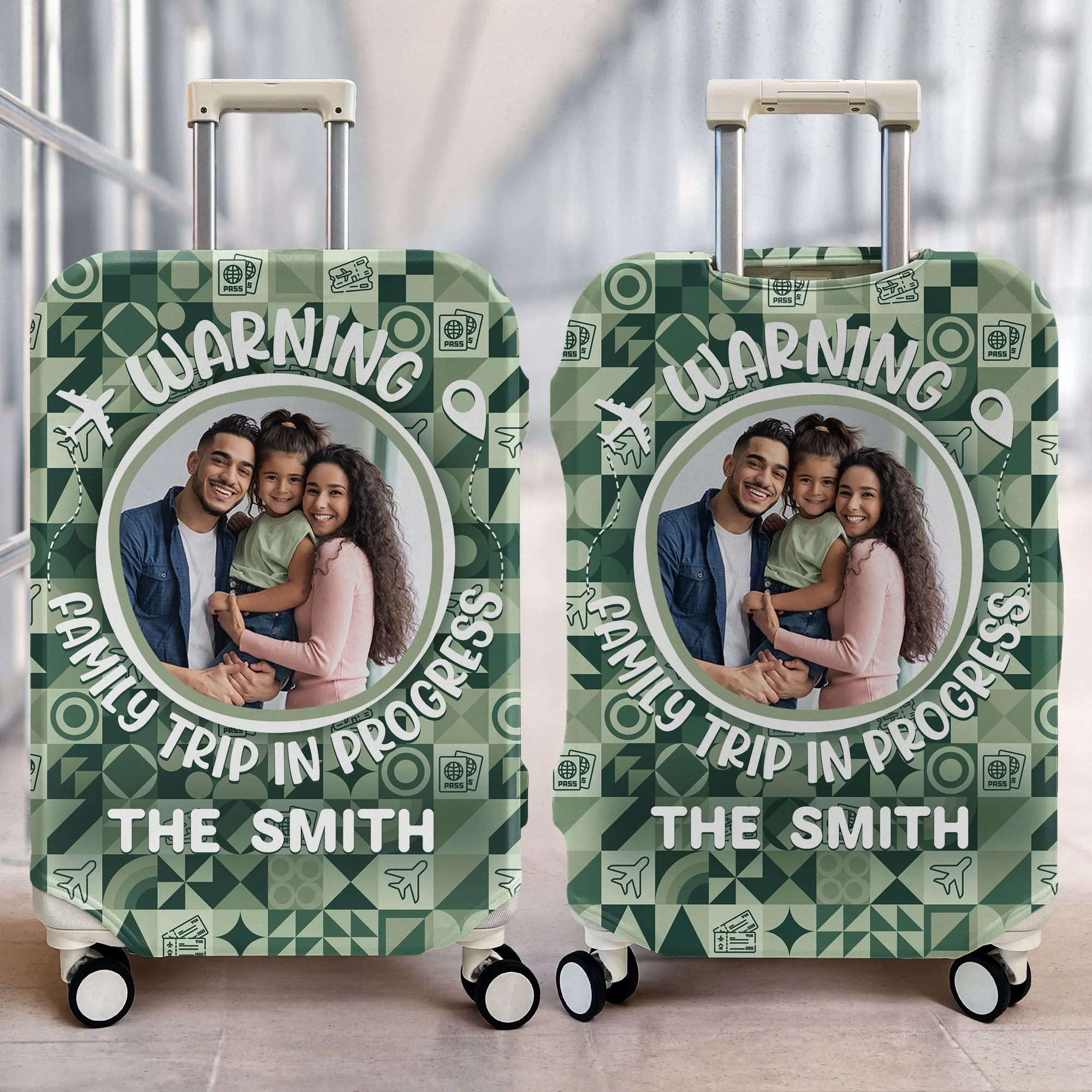 Warning Family Trip In Progress - Personalized Photo Luggage Cover - Image 2