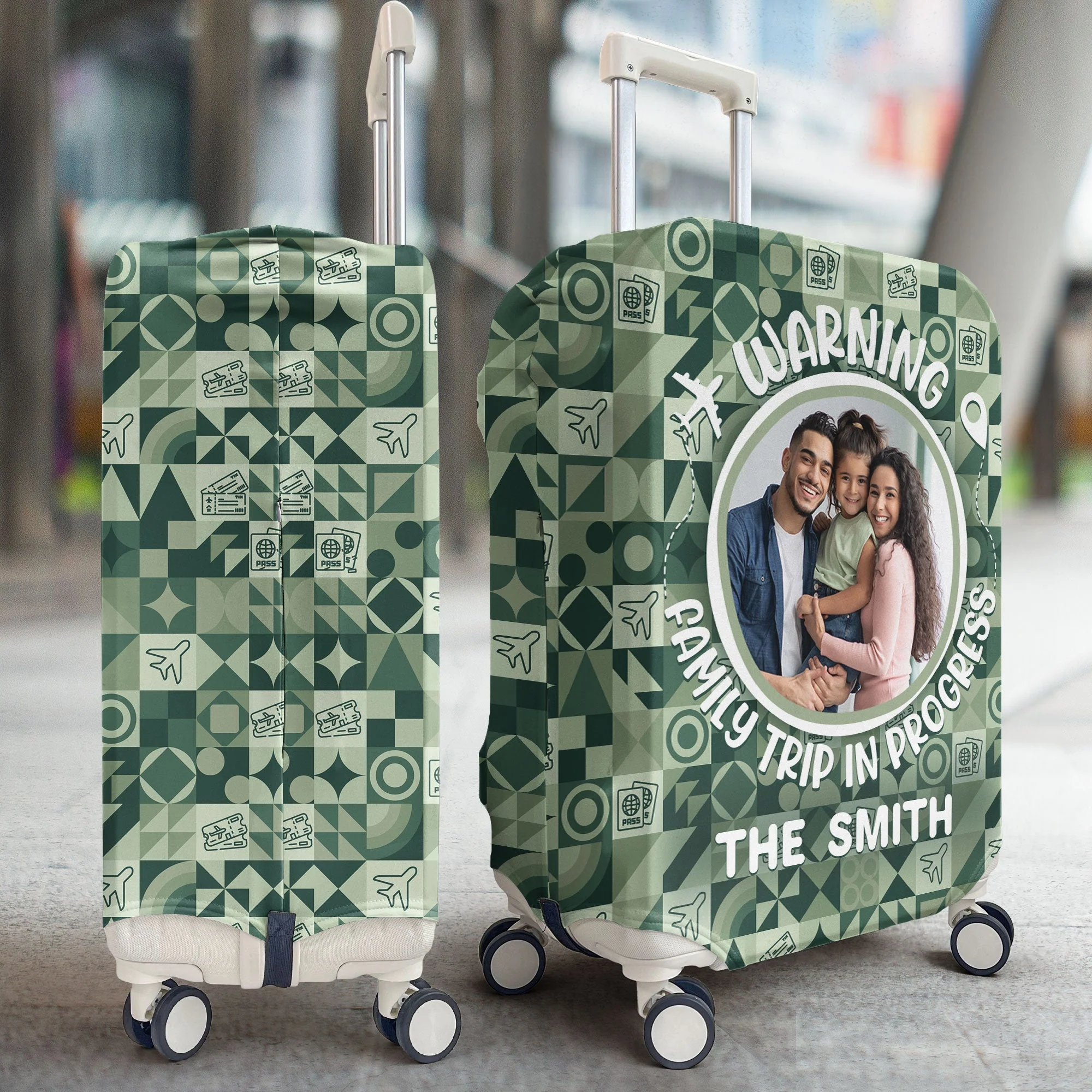 Warning Family Trip In Progress - Personalized Photo Luggage Cover - Image 4