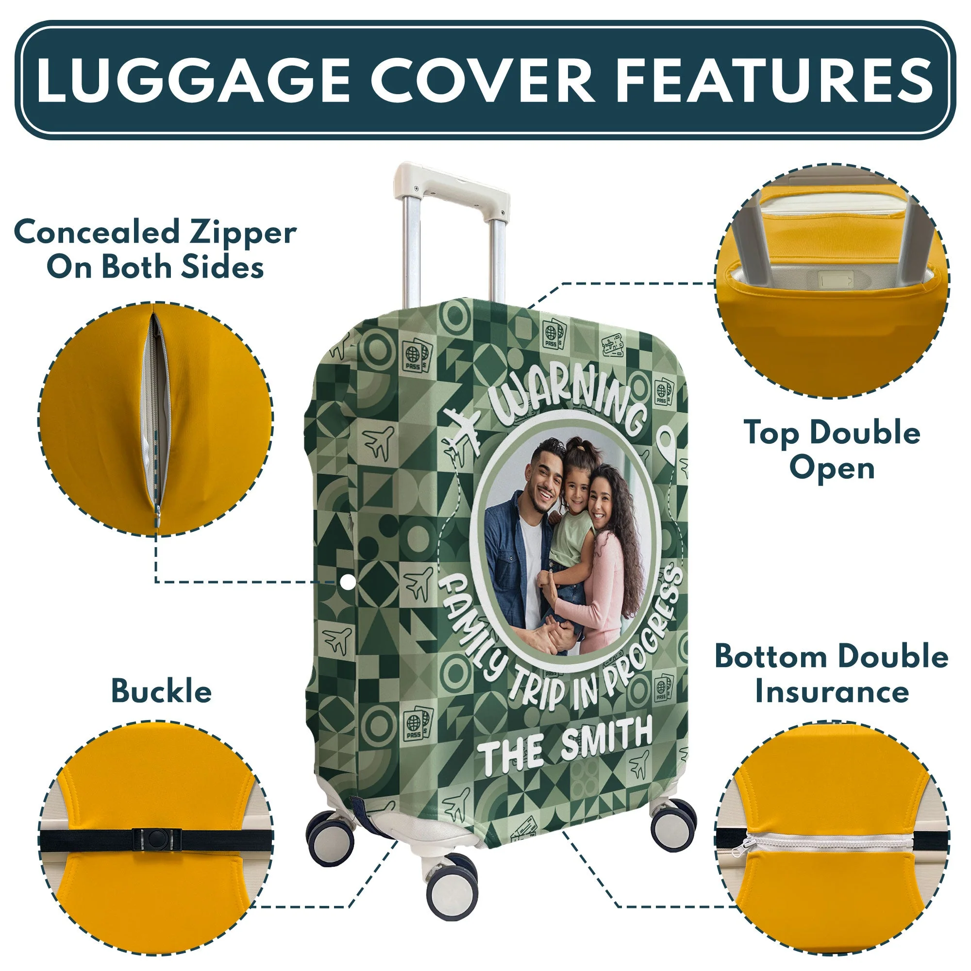 Warning Family Trip In Progress - Personalized Photo Luggage Cover - Image 6