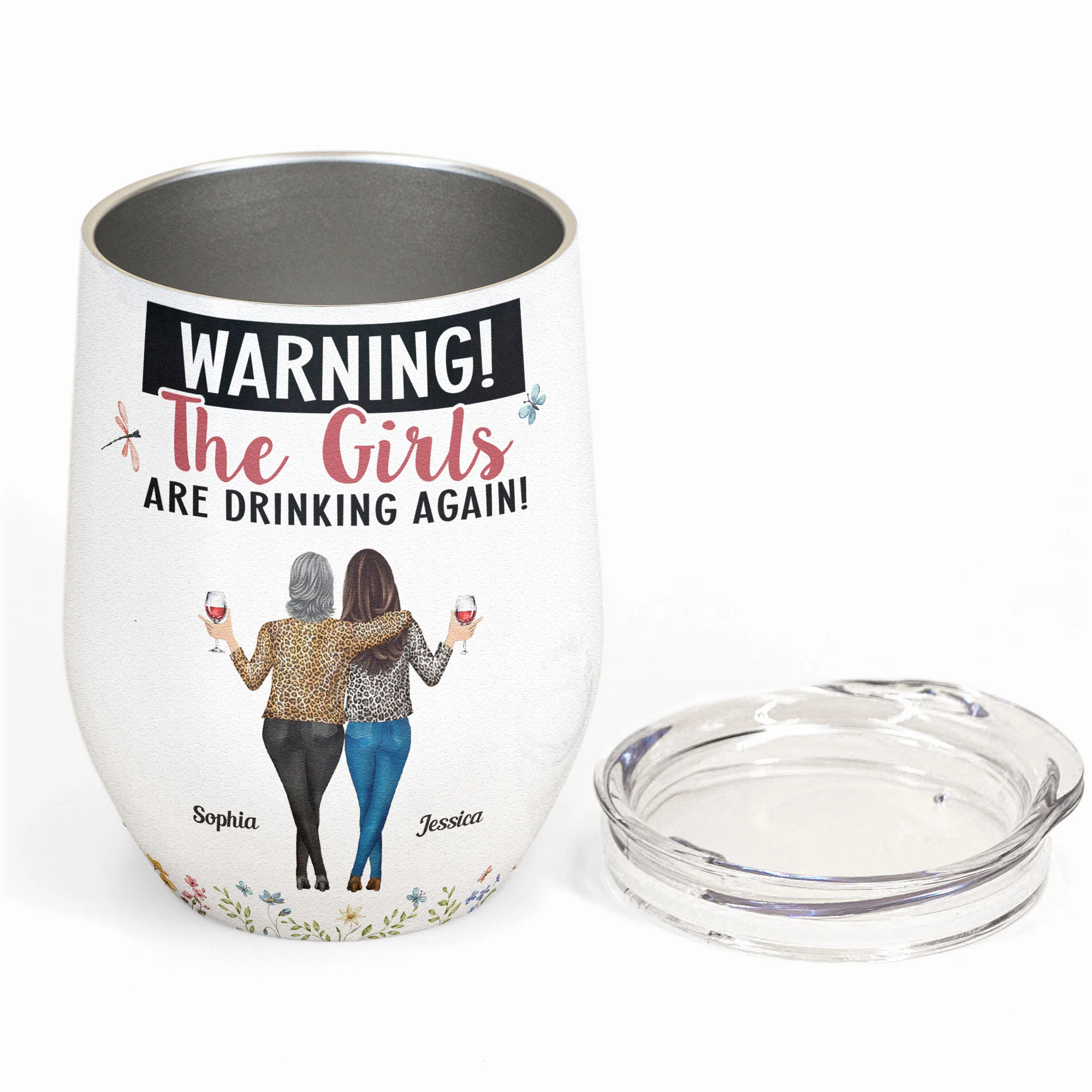 Warning The Girls Are Drinking Again Floral - Personalized Wine Tumbler - Image 3