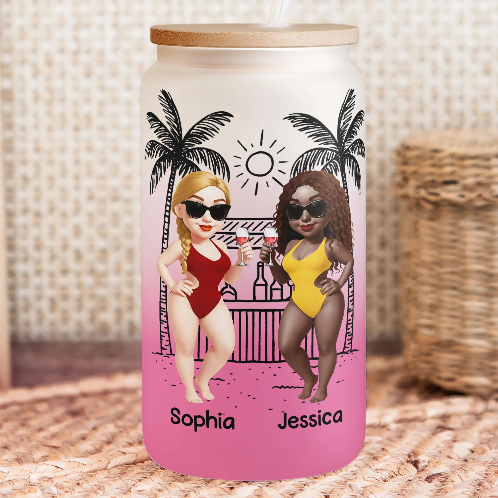 Warning! The Girls Are Drinking Again - Summer Besties Trip - Personalized Frosted Glass Cup - Image 2