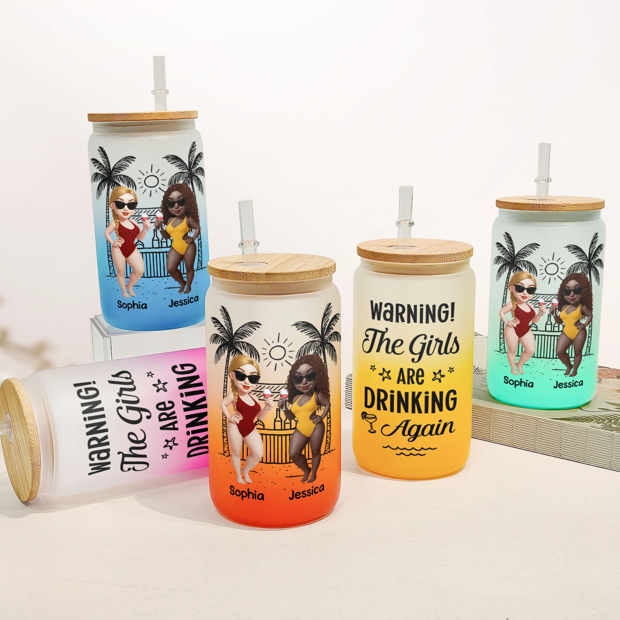 Warning! The Girls Are Drinking Again - Summer Besties Trip - Personalized Frosted Glass Cup - Image 3