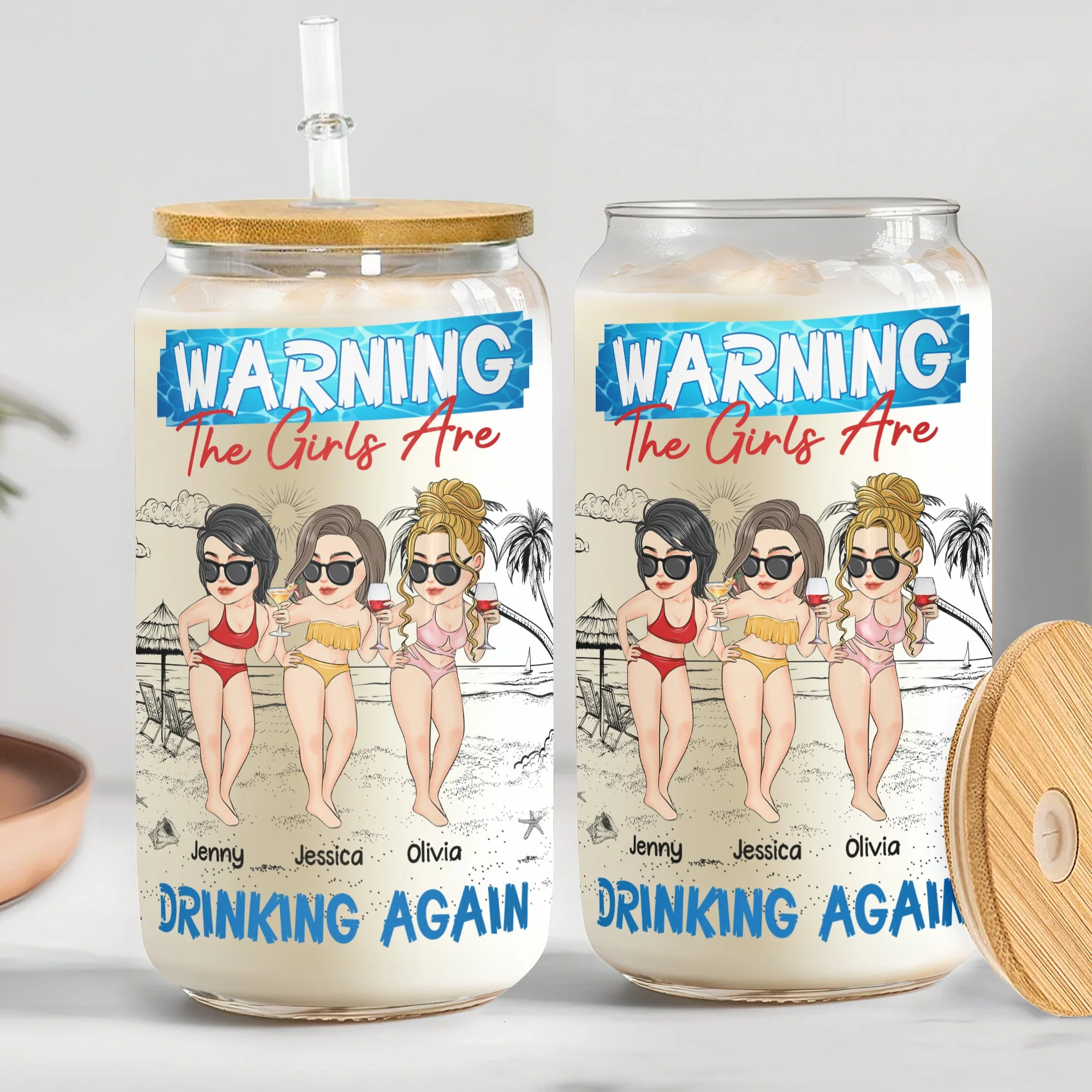 Warning The Girls Are Drinking Again Summer - Personalized Clear Glass Cup - Image 2