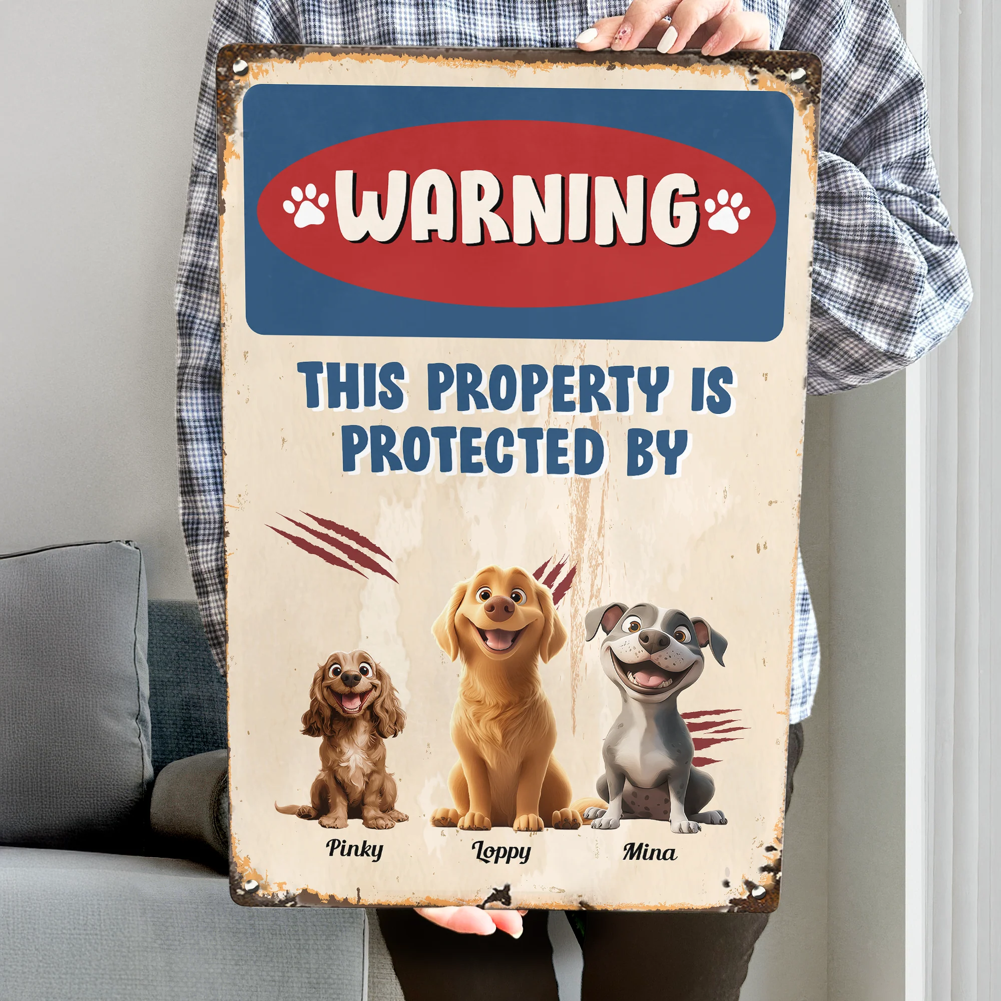 Warning This Property Is Protected By - Personalized Metal Sign - Image 2