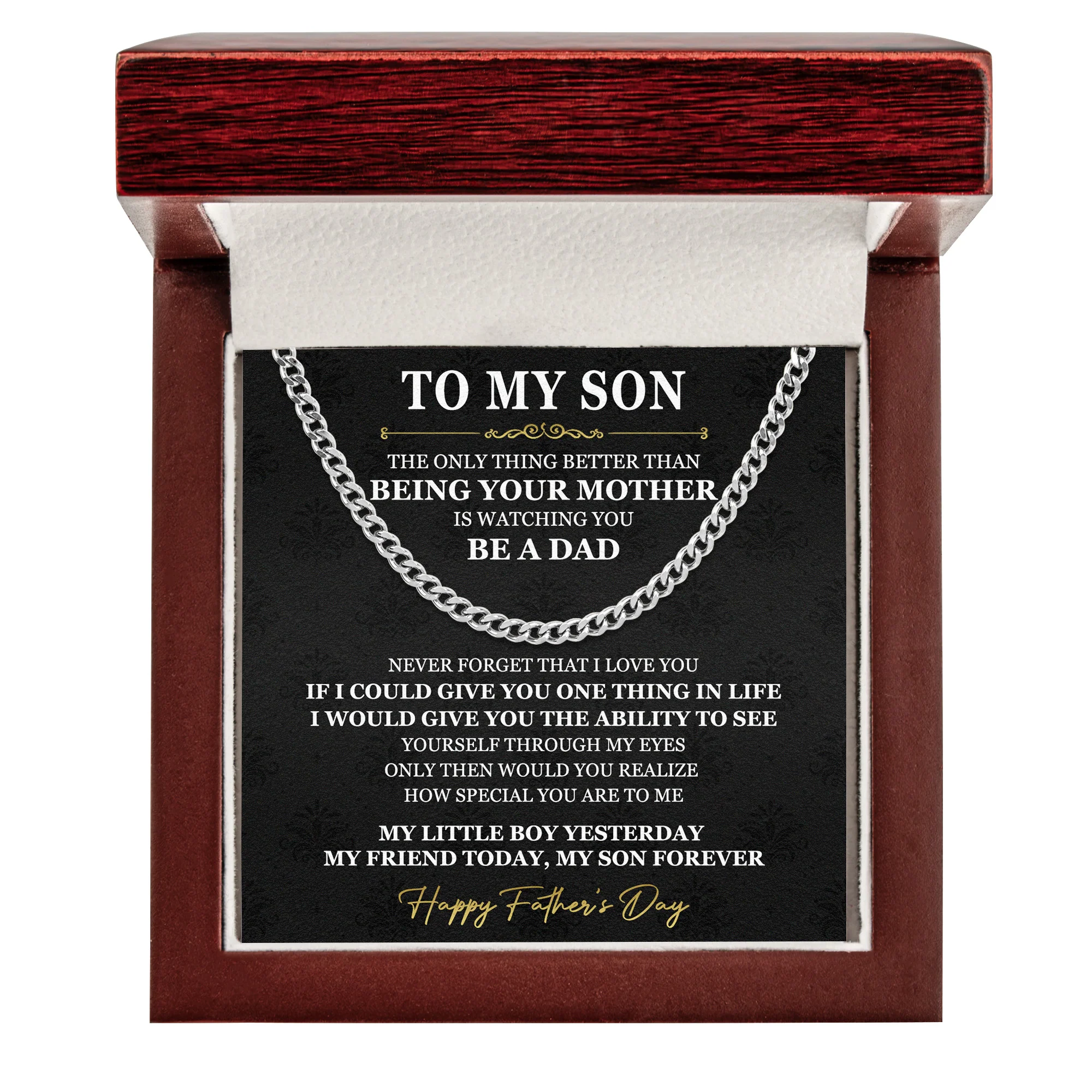Watching You Be A Dad - 1st Father's Day Gift For Son - Personalized Men's Cuban Link Chain - Image 2