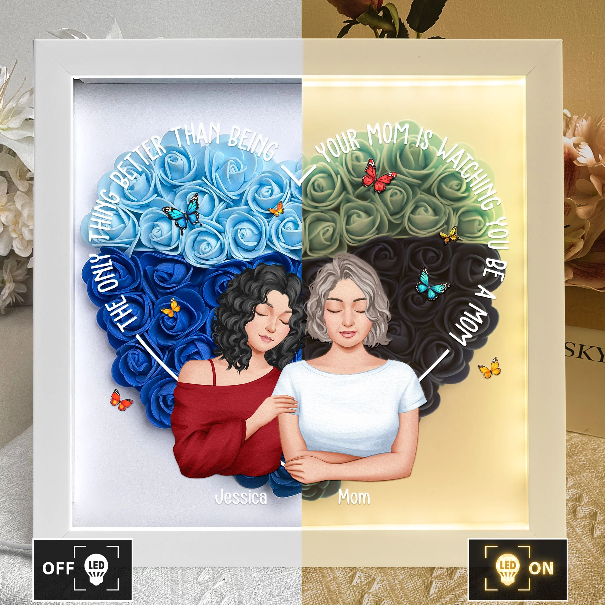 Watching You Be A Mom Gift For Daughter - Personalized Flower Shadow Box With LED Light - Image 3