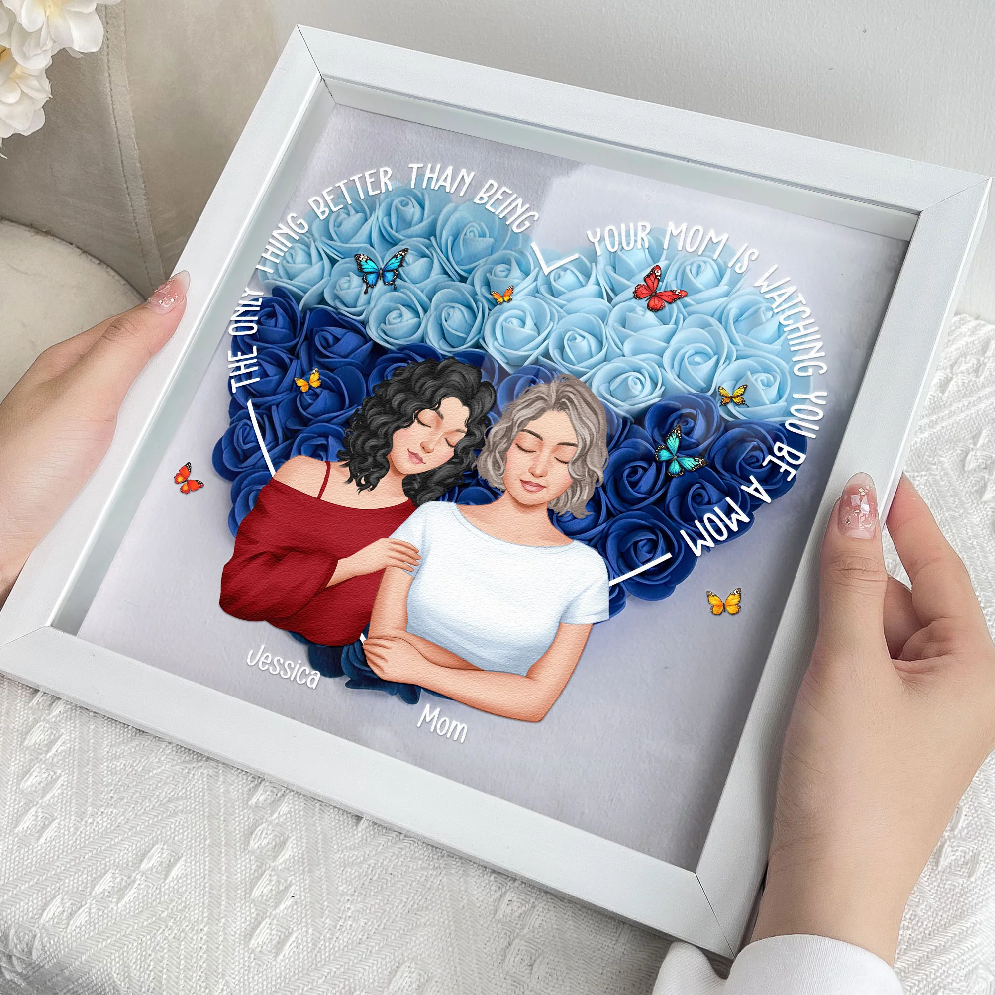 Watching You Be A Mom Gift For Daughter - Personalized Flower Shadow Box With LED Light - Image 4