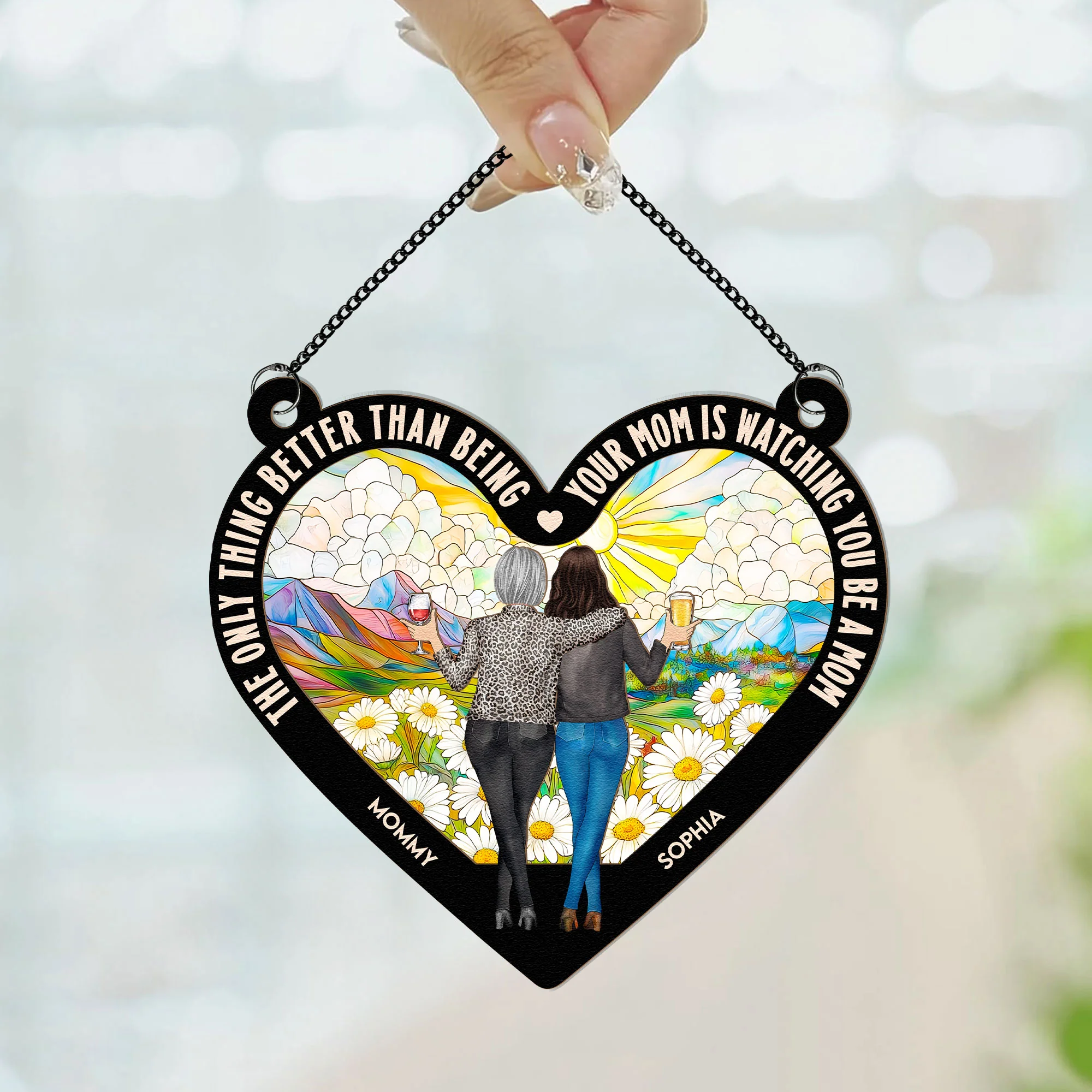 Watching You Be A Mom - Personalized Window Hanging Suncatcher Ornament - Image 2