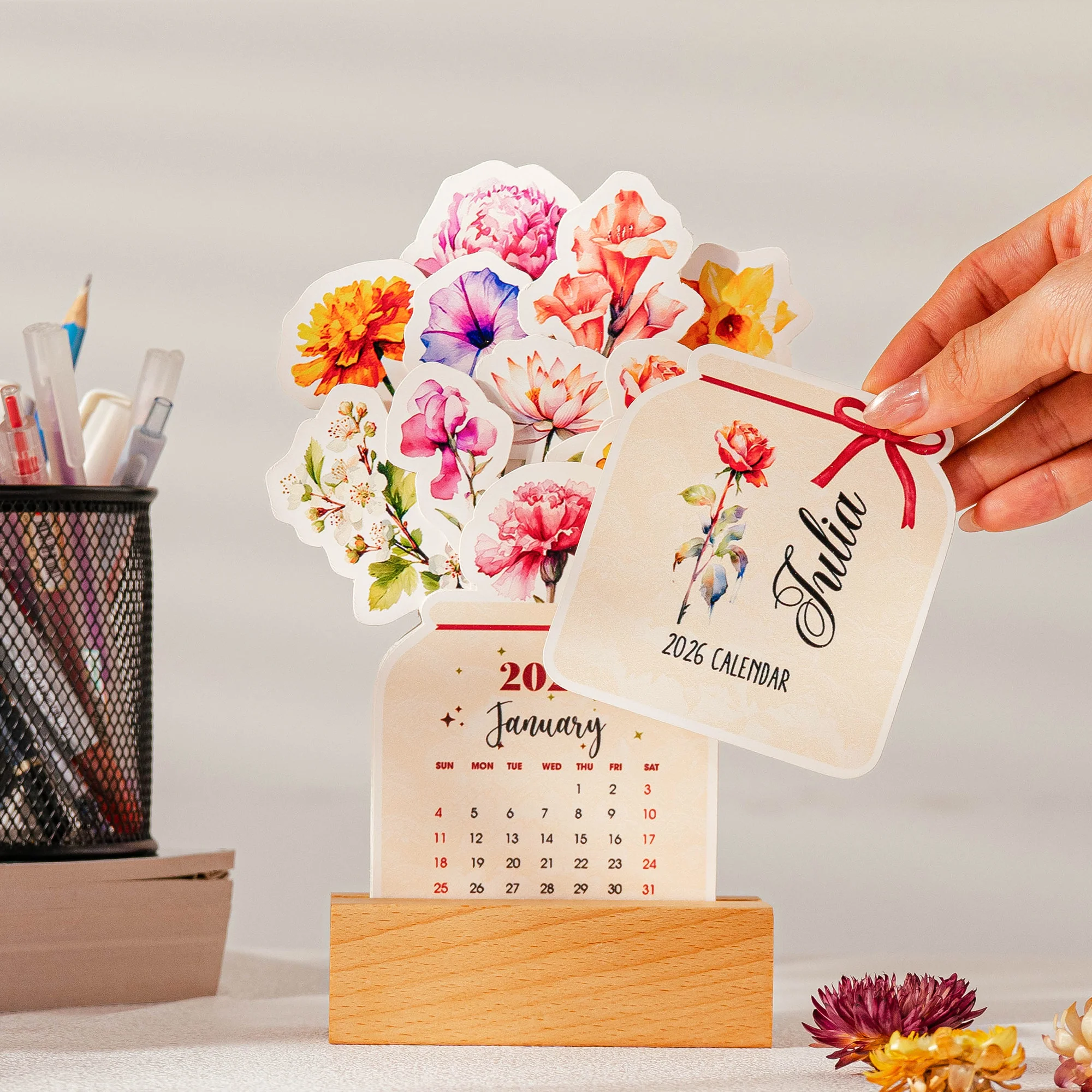 Water Color Birth Flower - Custom Easel Calendar 2026 - Image 2