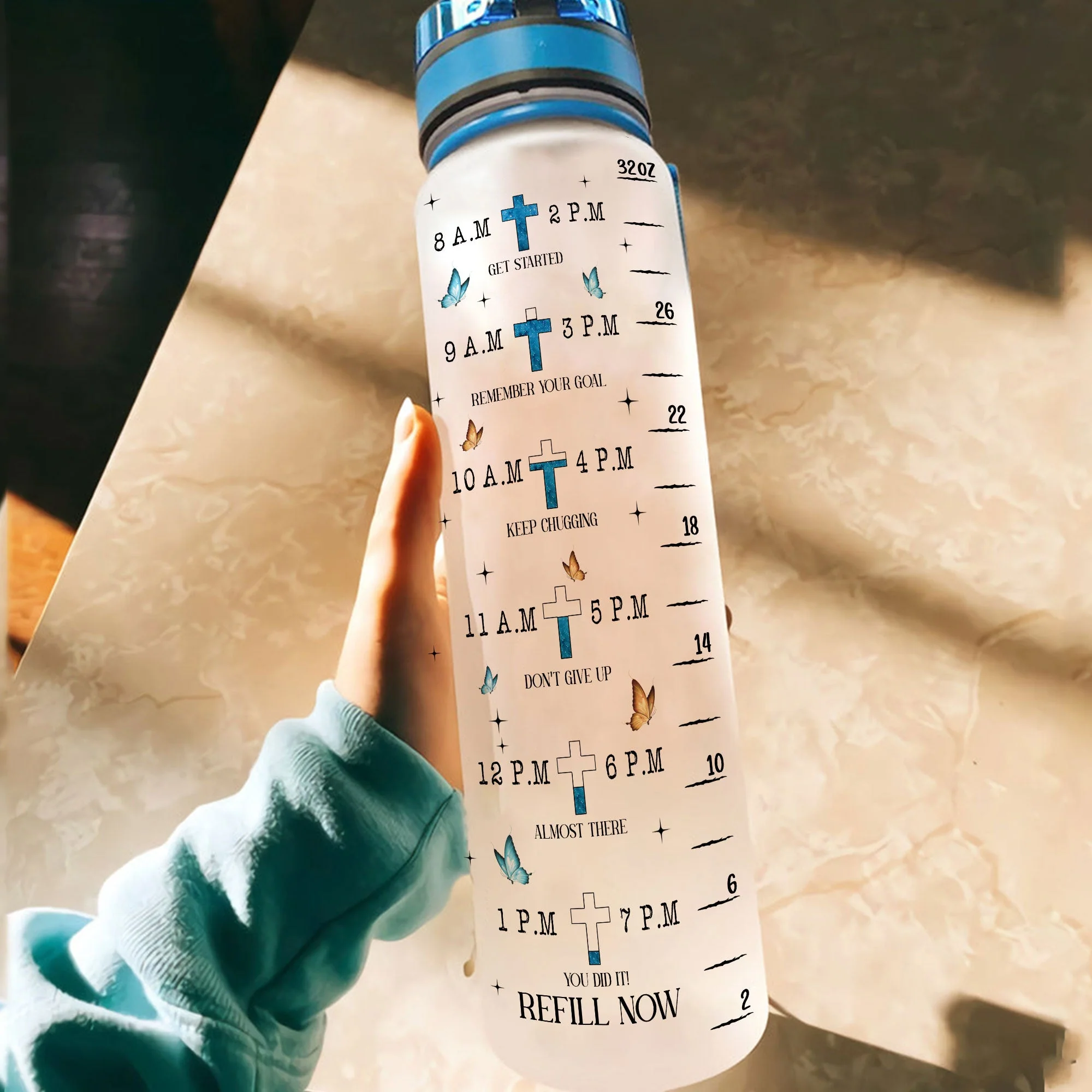 Water May Go Low, Faith Is Always Full - Personalized Water Bottle With Time Marker - Image 4