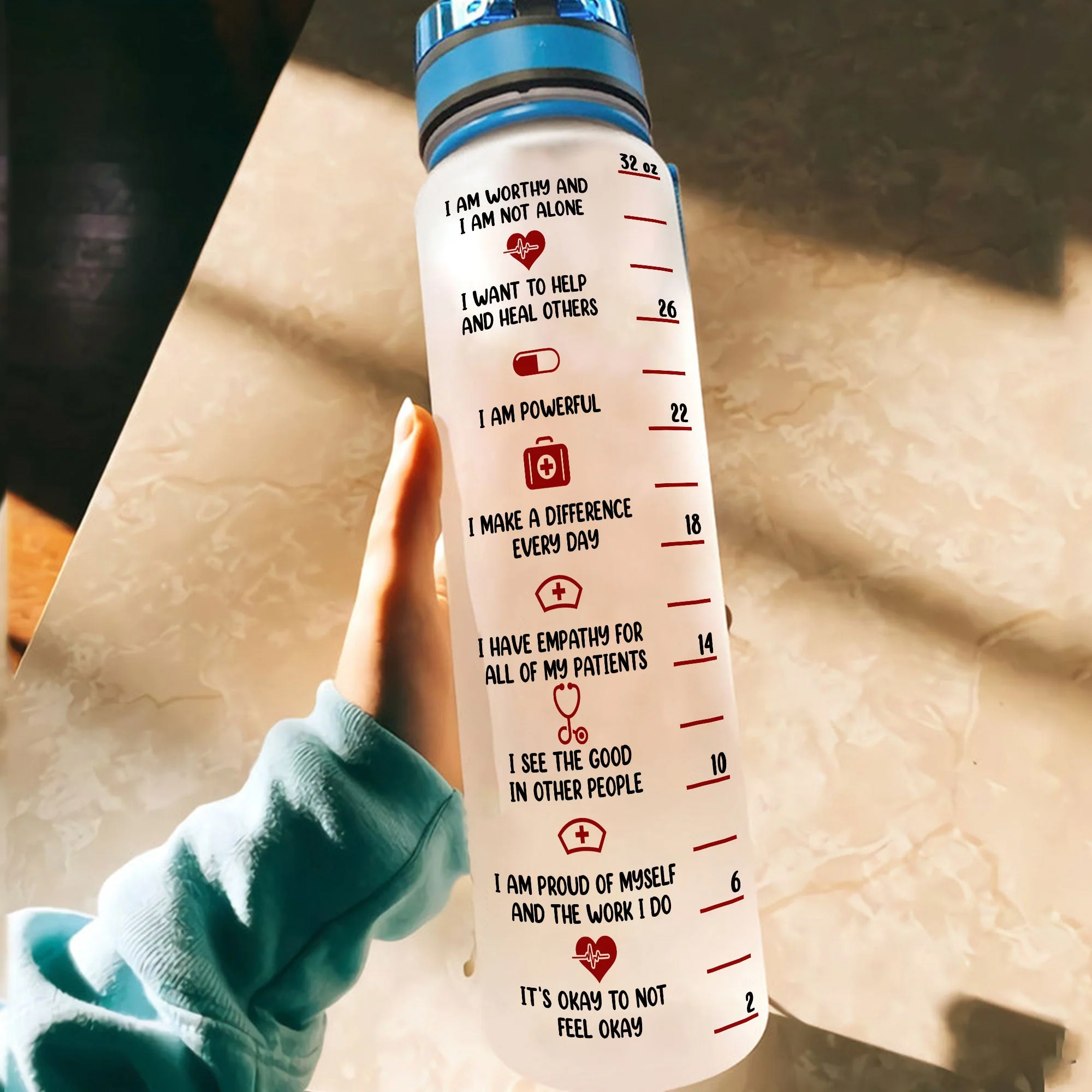 Water Scrubs & Rubber Gloves - Personalized Water Bottle With Time Marker - Image 4