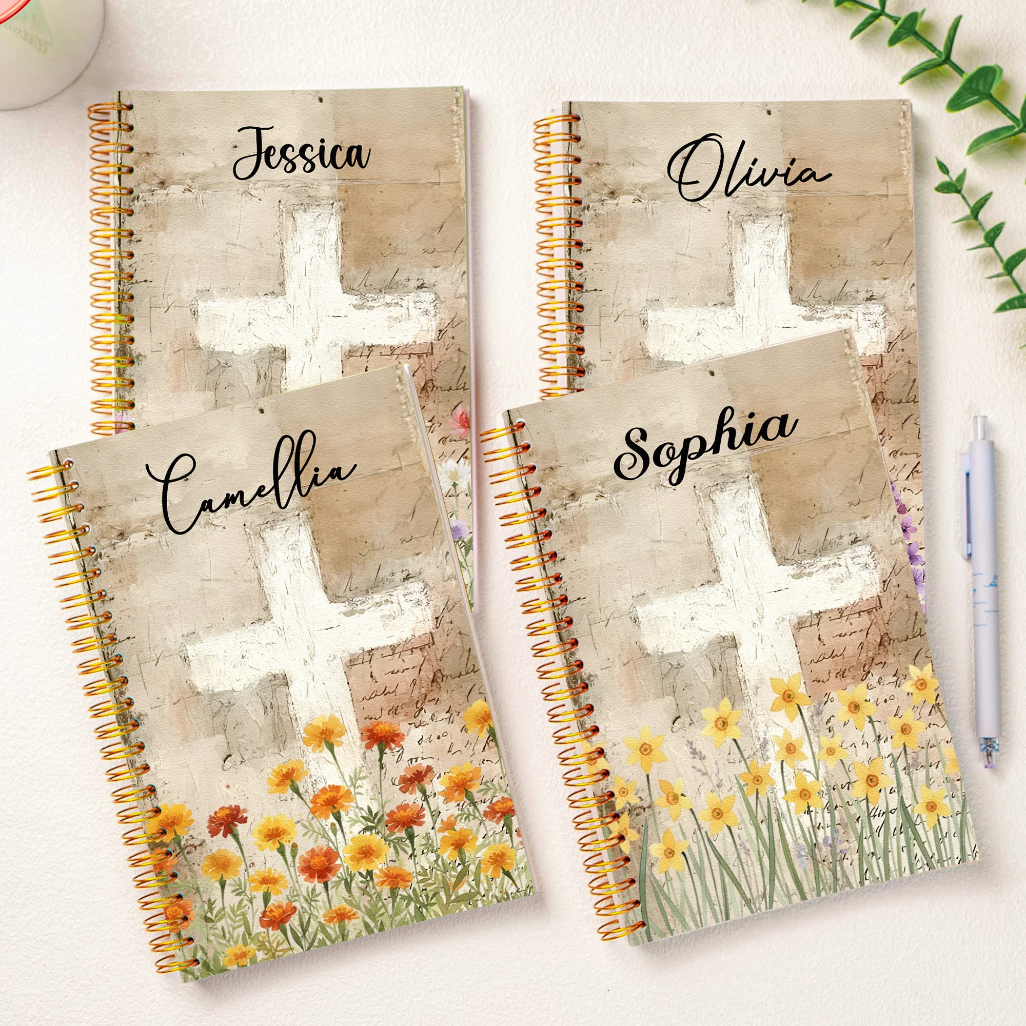 Watercolor Birth Flower Cross Prayer Journal For Her - Personalized Prayer Journal - Image 3