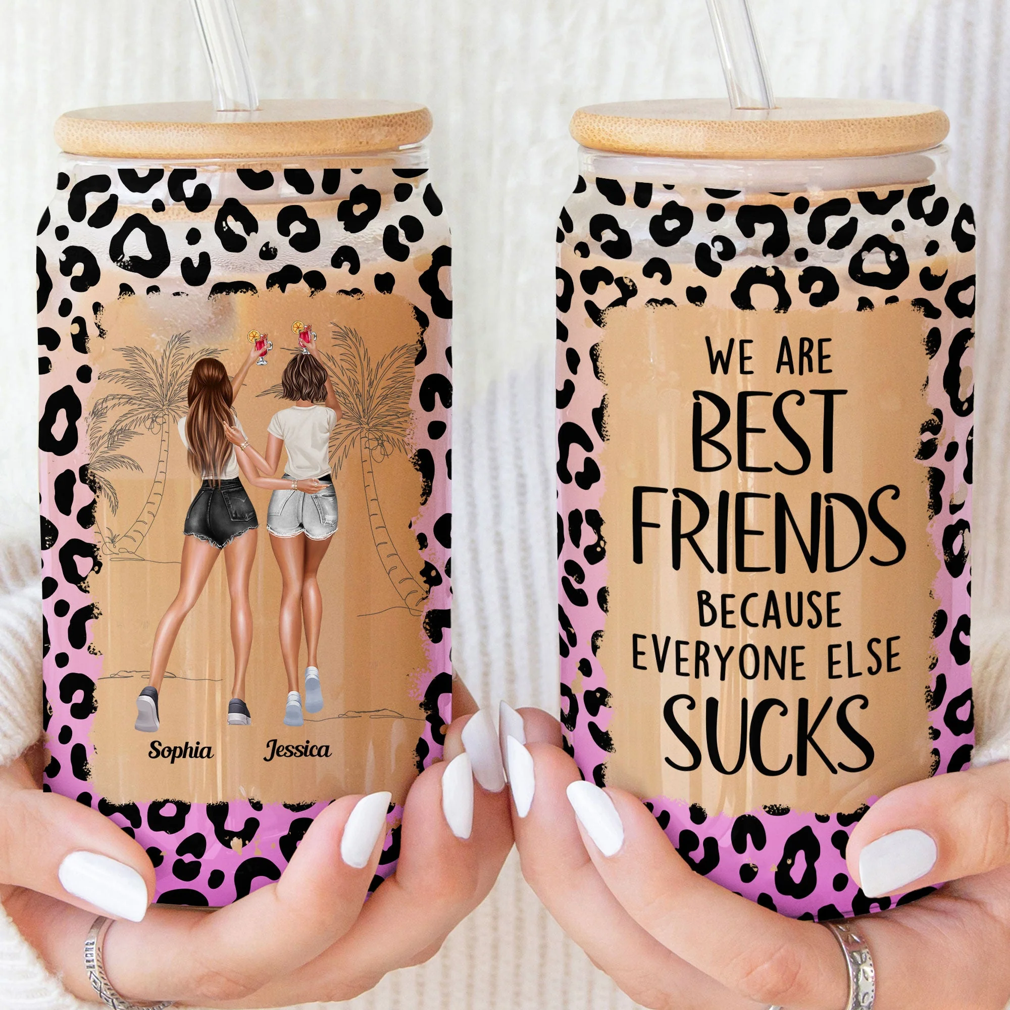 We Are Best Friends Because Everyone Else Sucks - Personalized Clear Glass Cup - Image 3