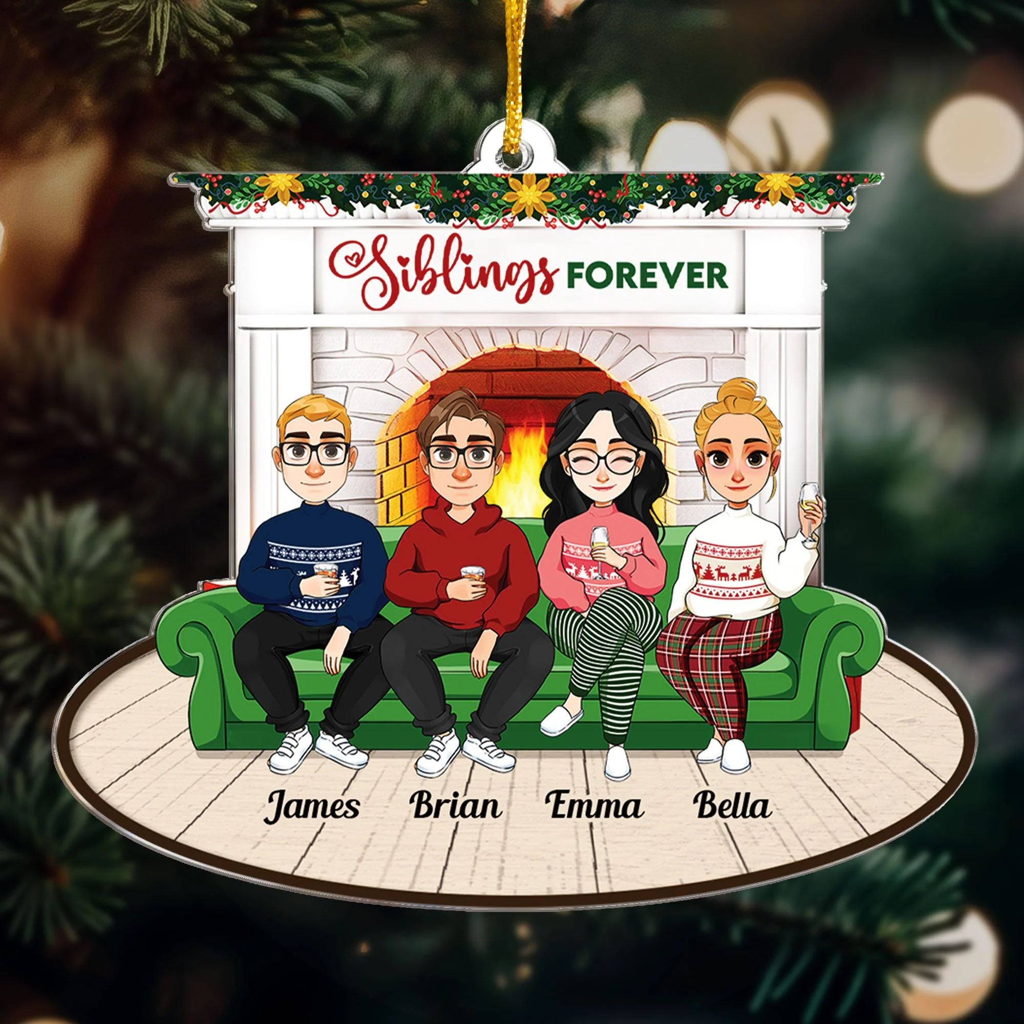 We Are Siblings Forever - Personalized Acrylic Ornament - Image 3