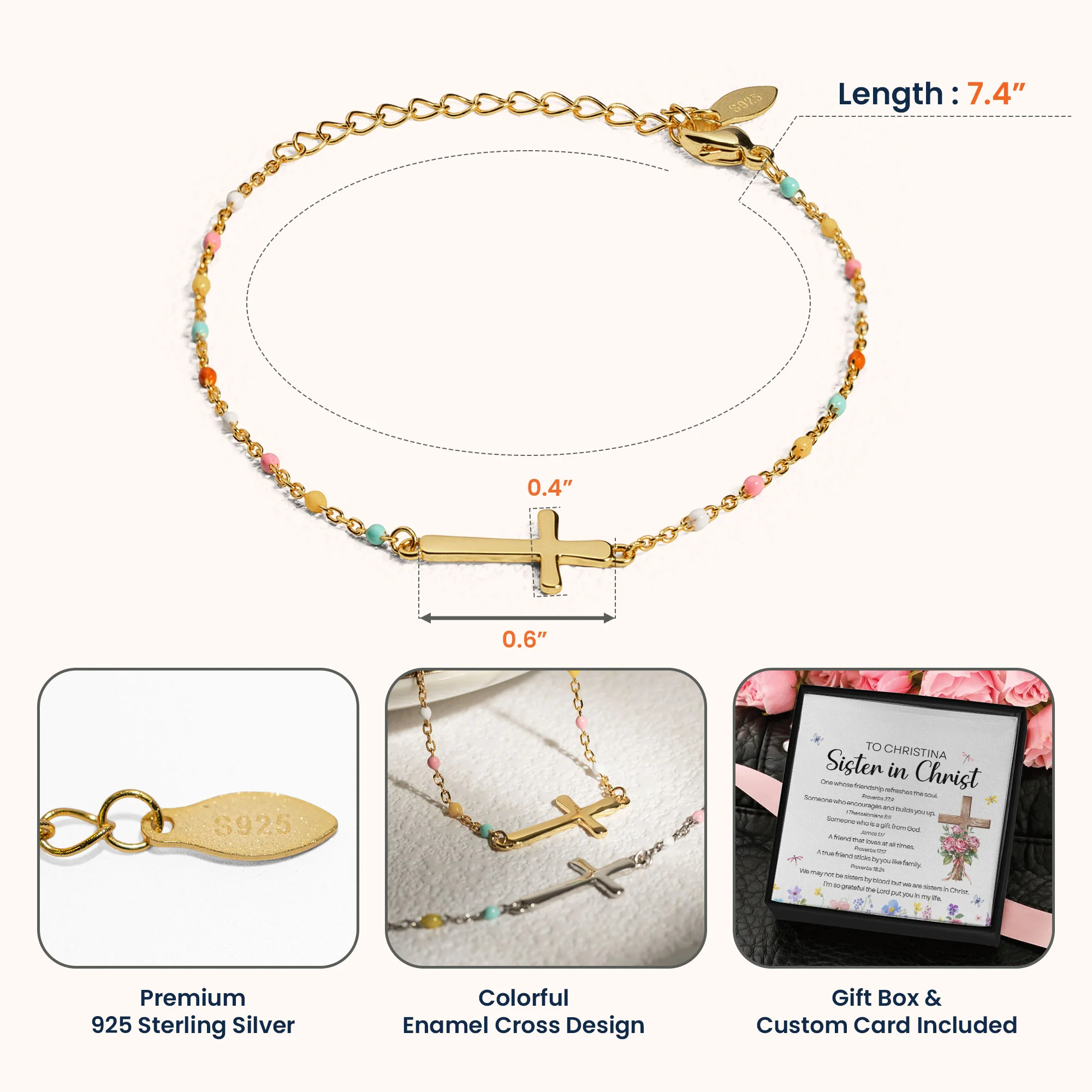 We Are Sisters In Christ - Cross Bracelet With Custom Card - Image 5