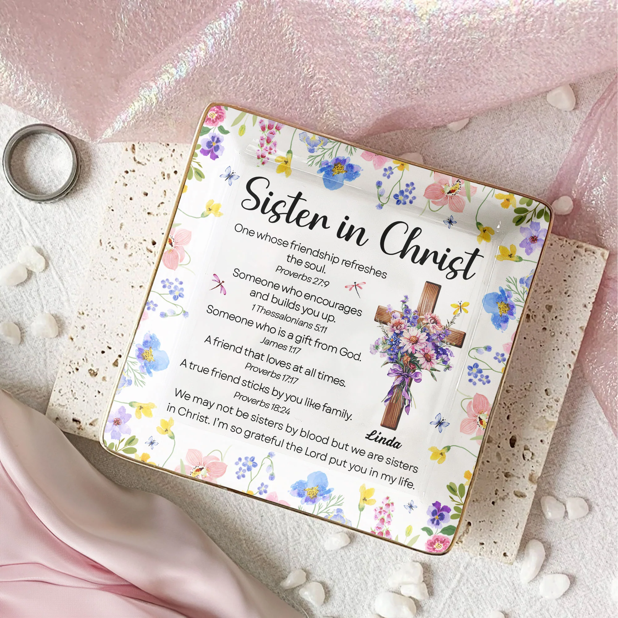 We Are Sisters In Christ With Bible Verse - Personalized Jewelry Dish - Image 2
