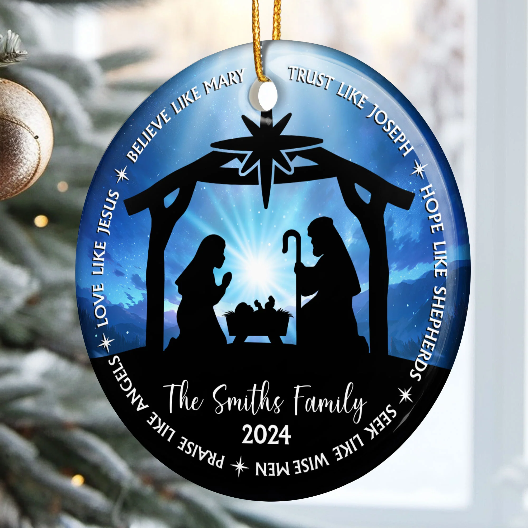 We Believe Nativity - Personalized Ceramic Ornament - Image 2