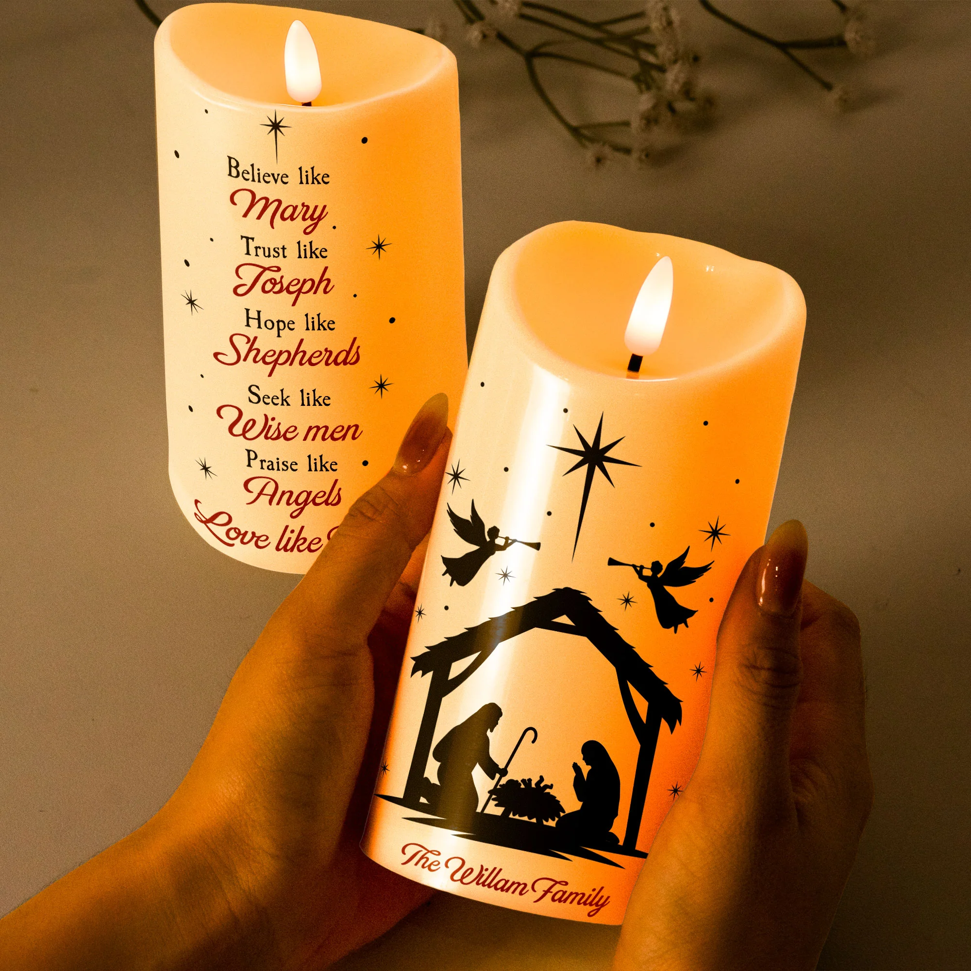 We Believe Nativity - Personalized LED Candle - Image 3