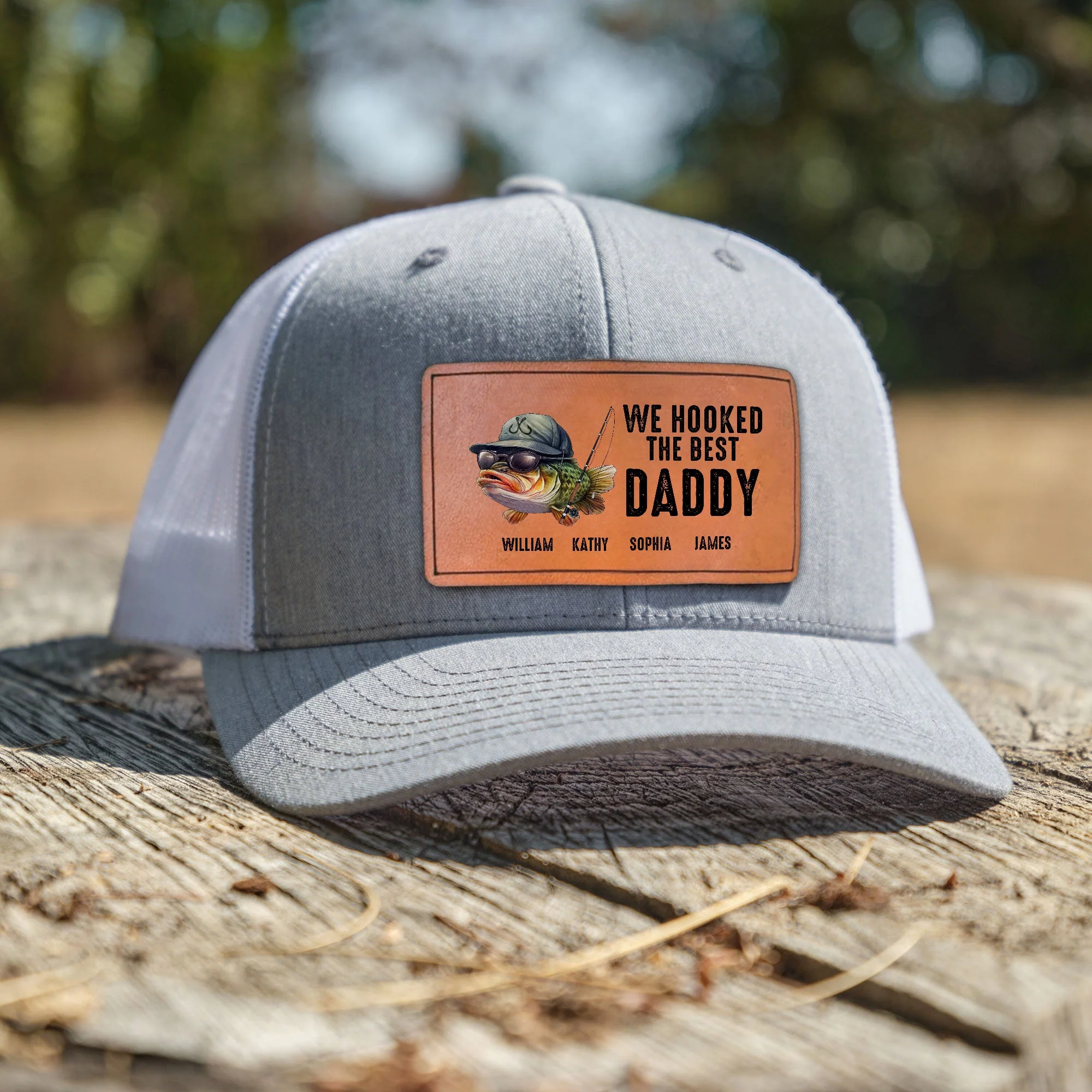 We Hooked The Best Dad, Grandpa, Papa - Personalized Leather Patch Hat - Image 2