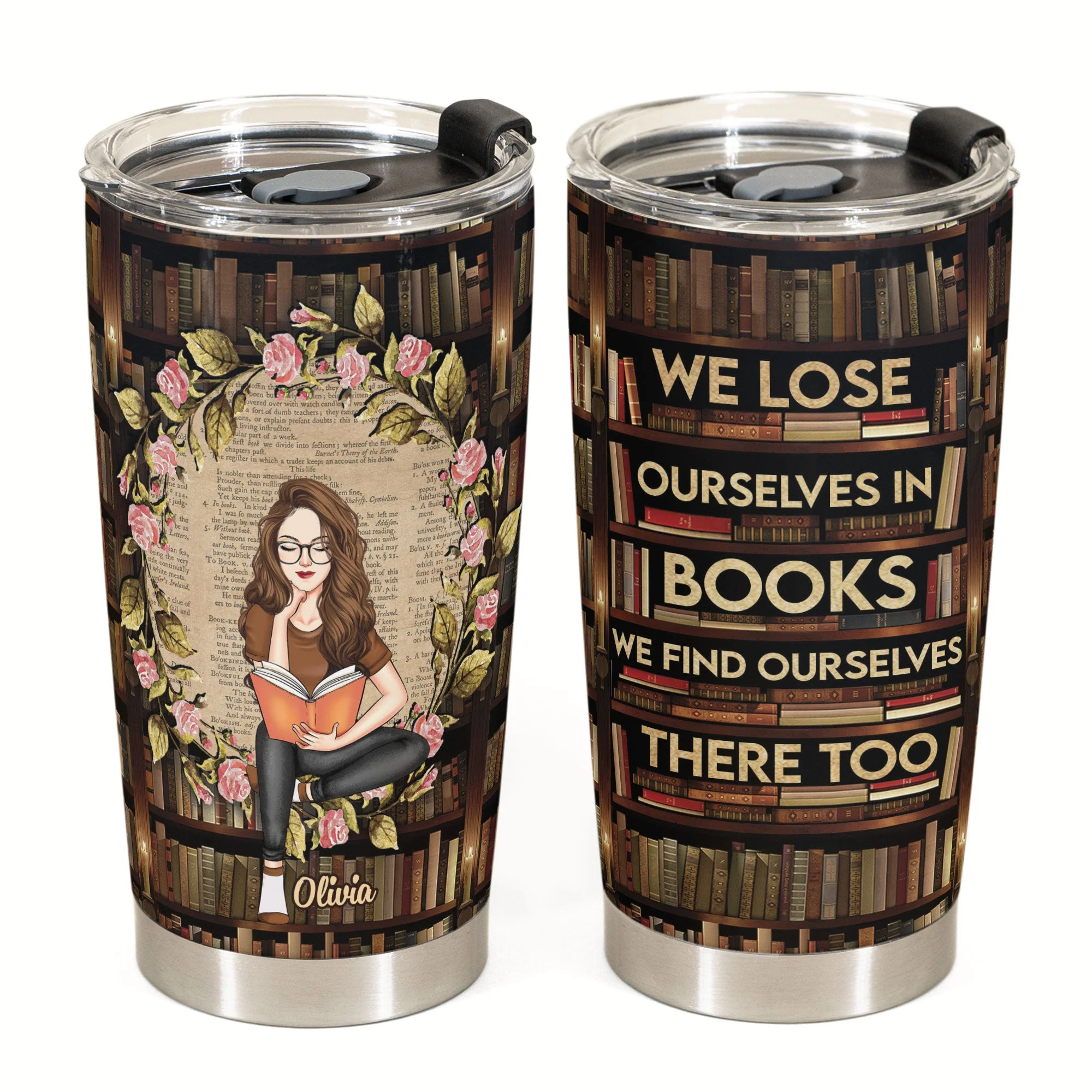 We Lose Ourselves In Books - Personalized Tumbler Cup - Image 2