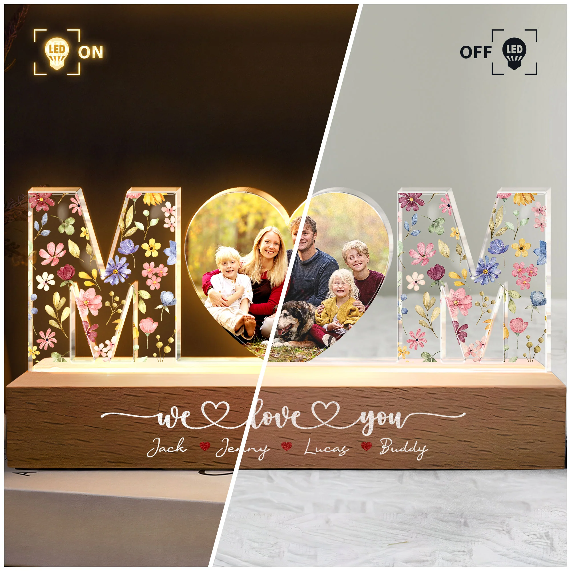 We Love You Mom Gift For Her - Persoanlized Photo LED Night Light - Image 4