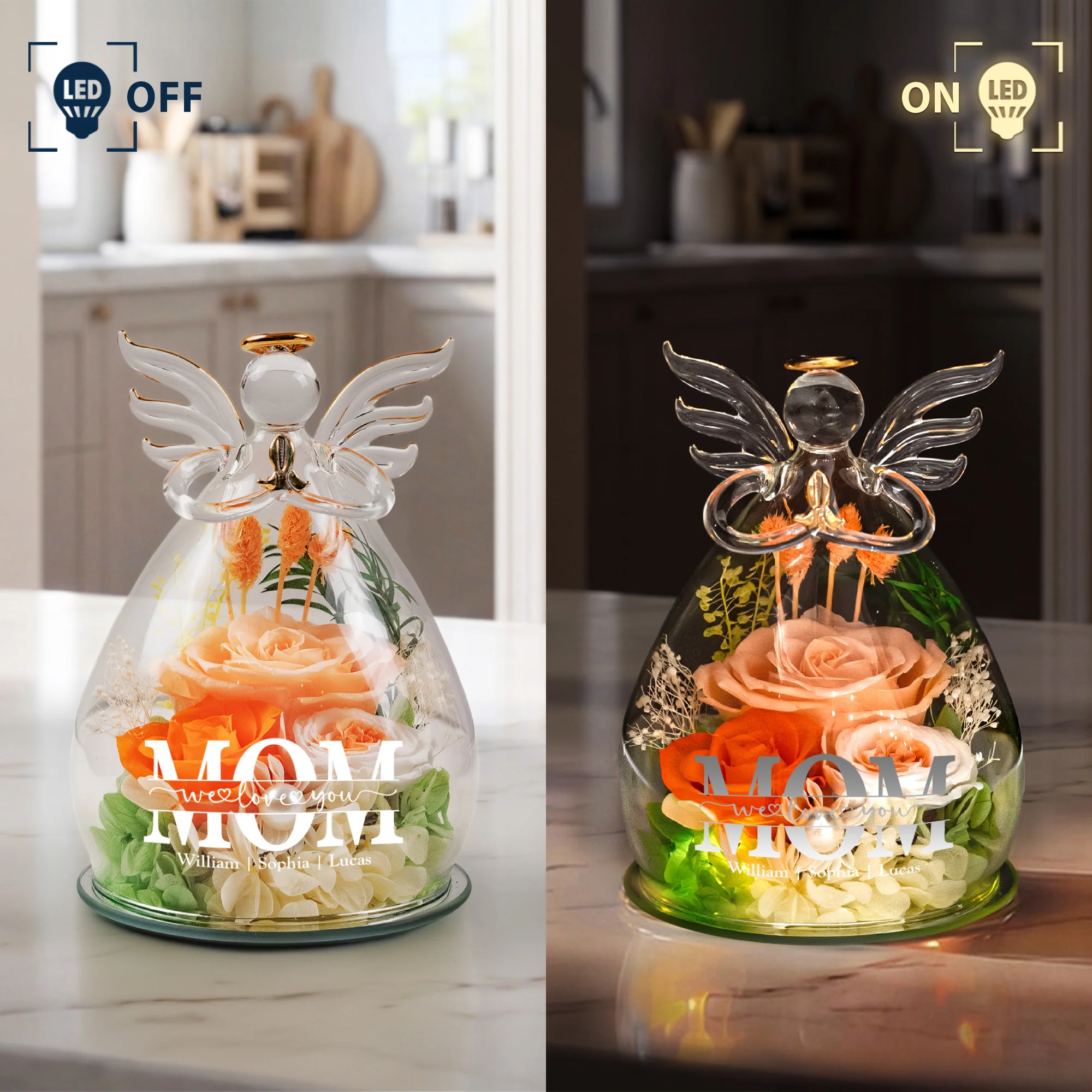 We Love You Mom! - Personalized Flower In Glass Angel Figurines - Image 5