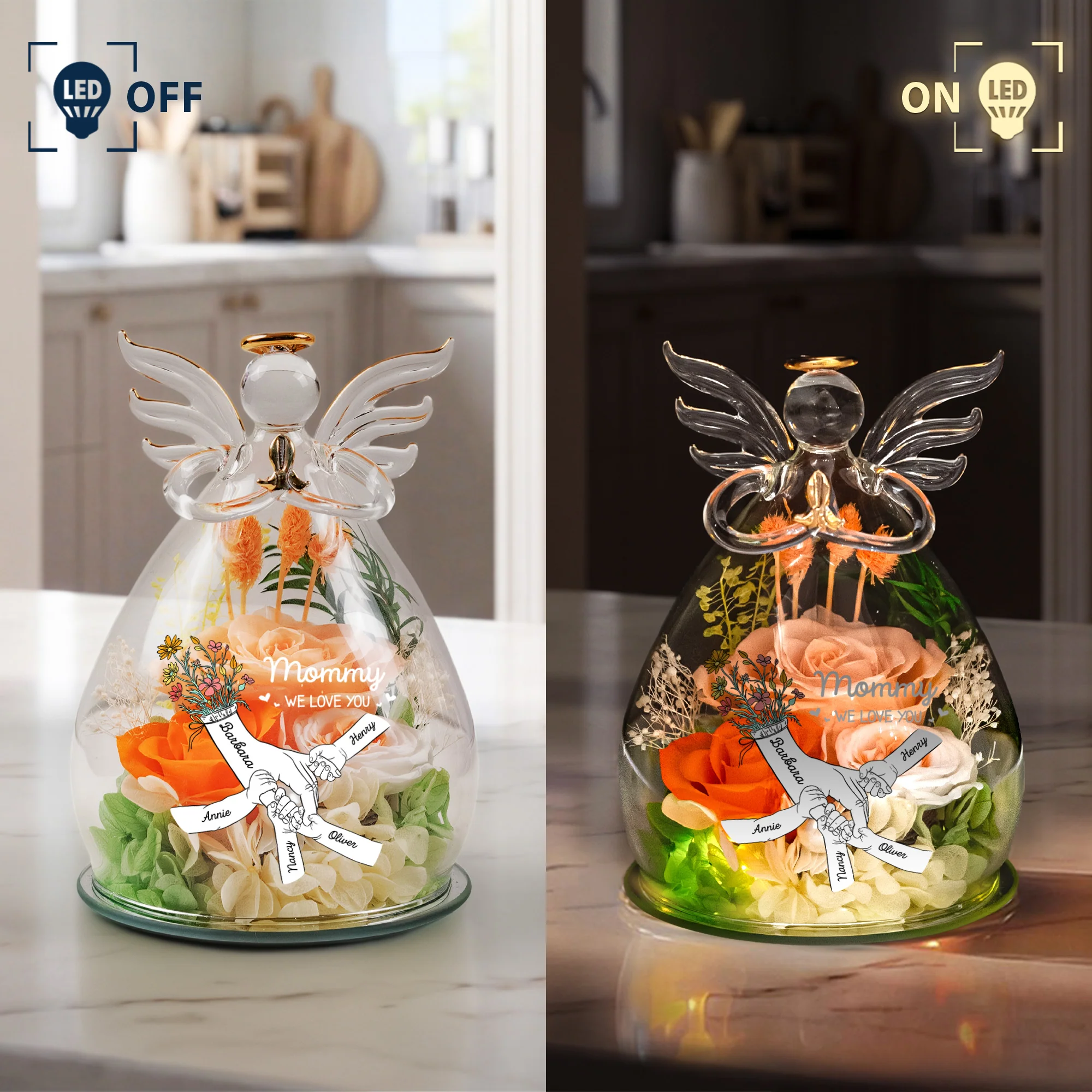 We Love You Mother's Day Gift For Wife, Mom, Grandma - Personalized Flower In Glass Angel Figurines - Image 5