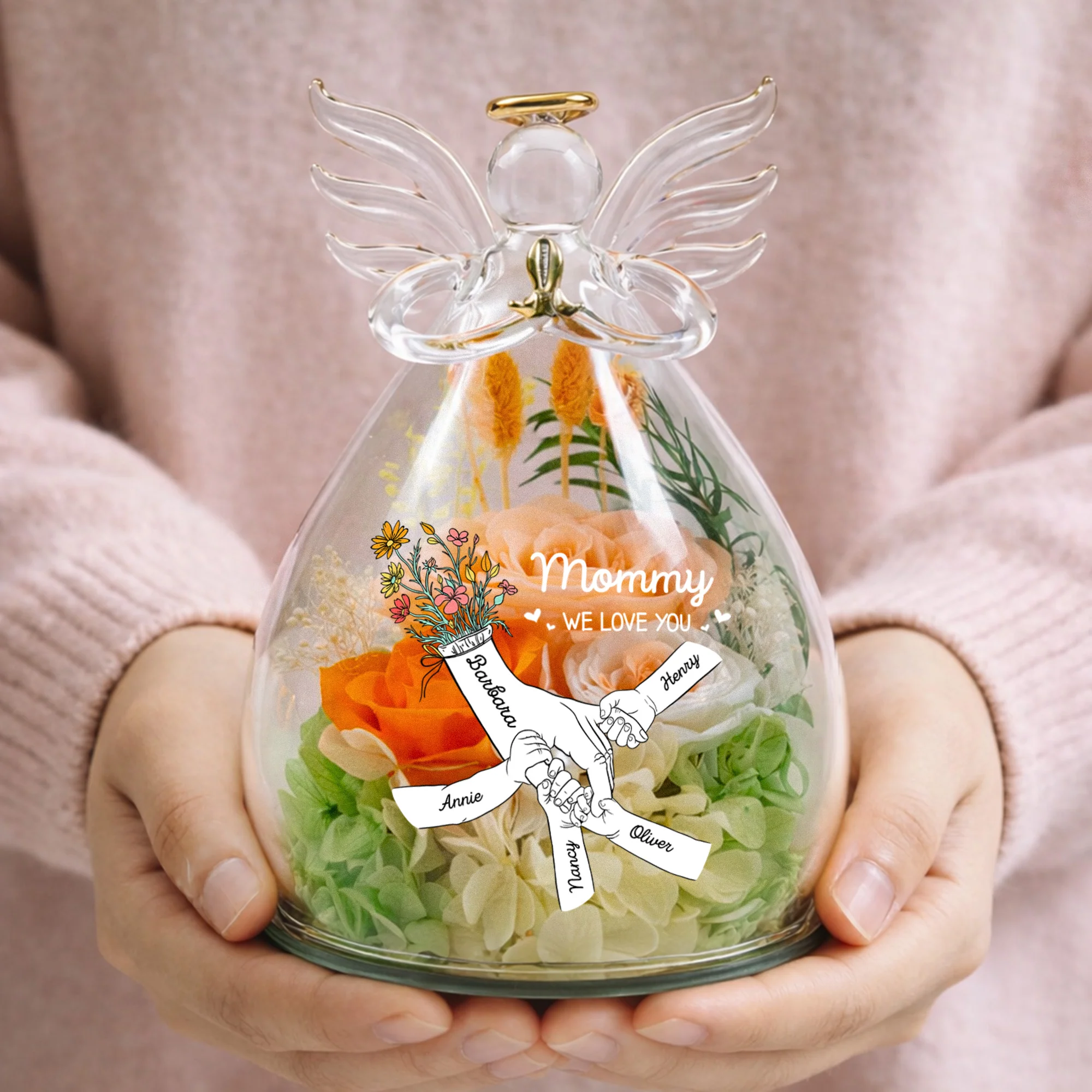 We Love You Mother's Day Gift For Wife, Mom, Grandma - Personalized Flower In Glass Angel Figurines - Image 6