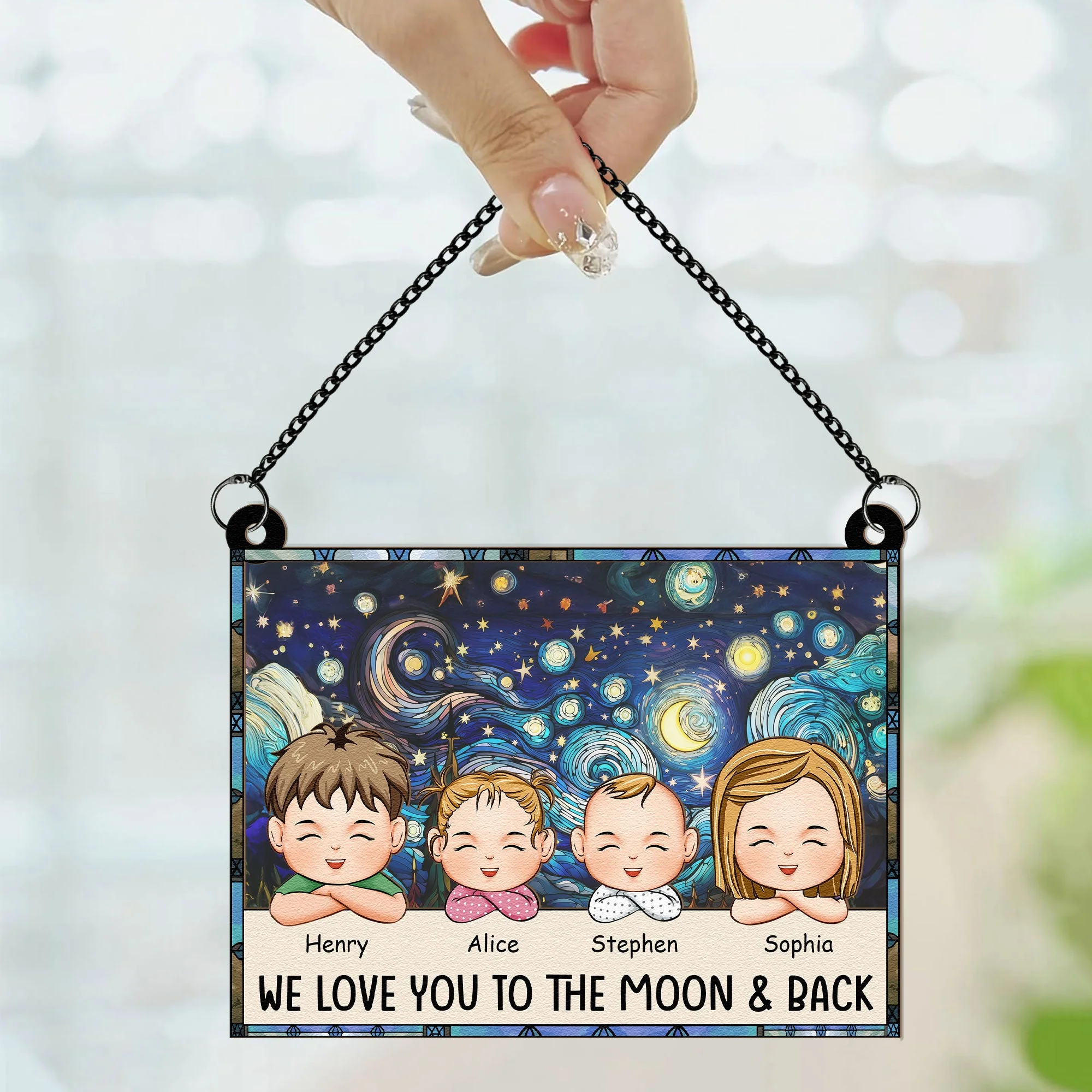 We Love You To The Moon And Back - Personalized Window Hanging Suncatcher Ornament - Image 2
