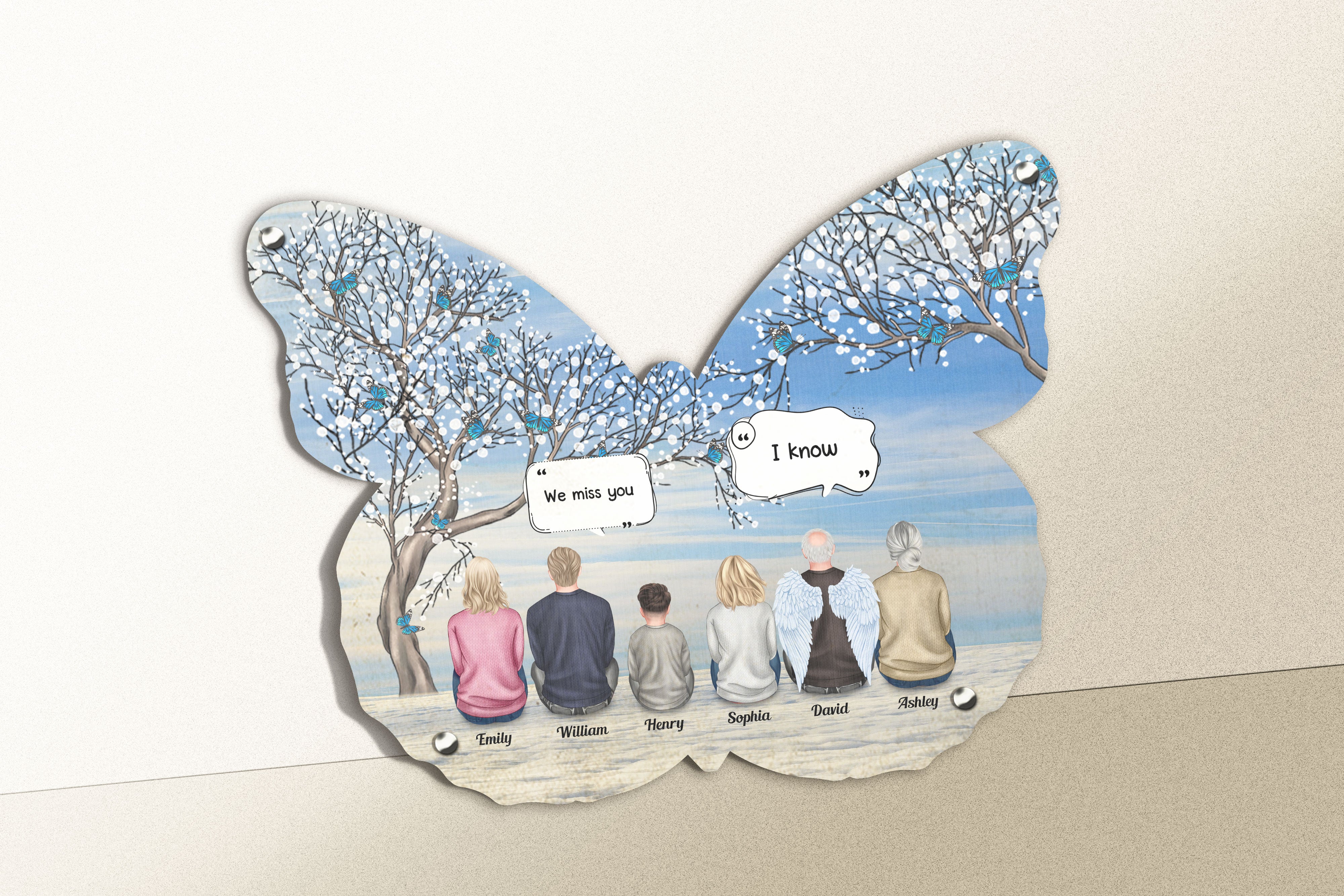 We Miss You, I Know - Personalized Butterfly Shaped Metal Sign - Image 3