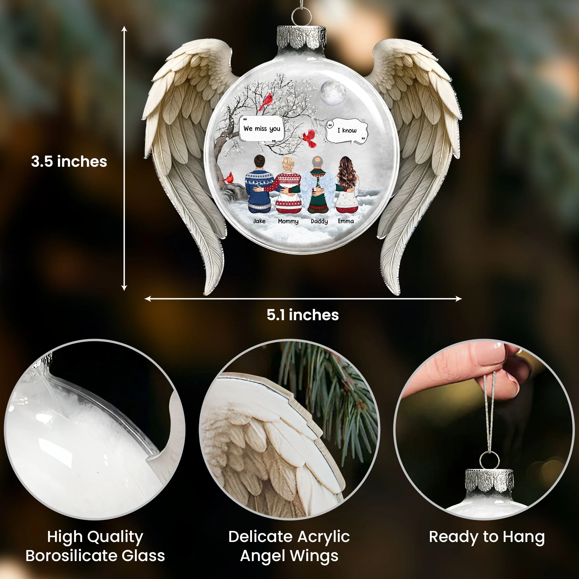 We Miss You Memorial Christmas Ornament - Personalized Memorial Glass Ornament - Image 4