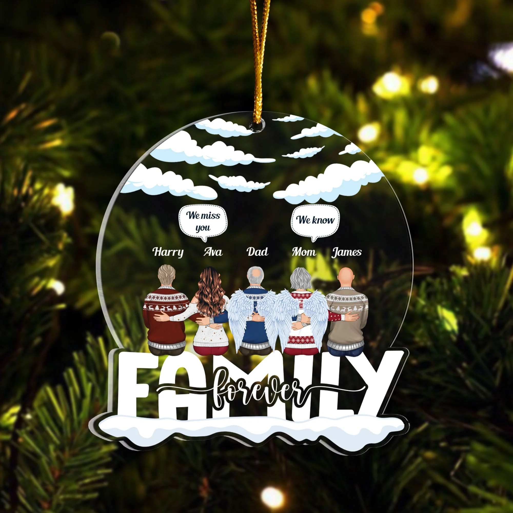 We Miss You - Personalized Snow Globe Shaped Acrylic Ornament - Christmas, Memorial Gift For Family With Loss Ones, Dad, Mom, Grandpa, Grandma - Image 2