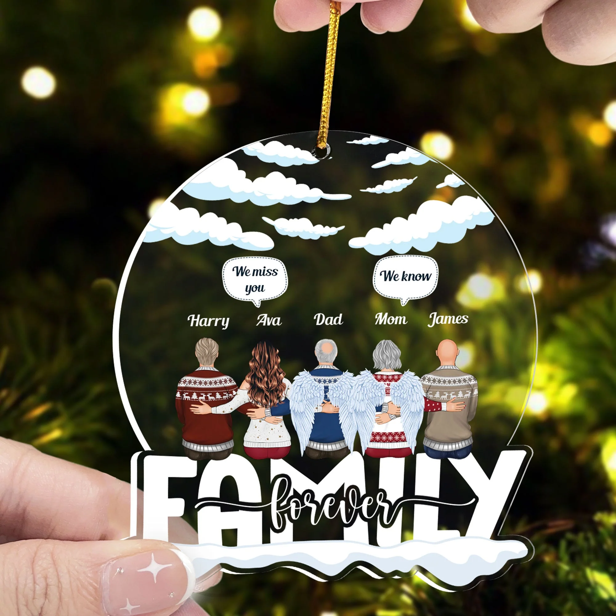 We Miss You - Personalized Snow Globe Shaped Acrylic Ornament - Christmas, Memorial Gift For Family With Loss Ones, Dad, Mom, Grandpa, Grandma - Image 3