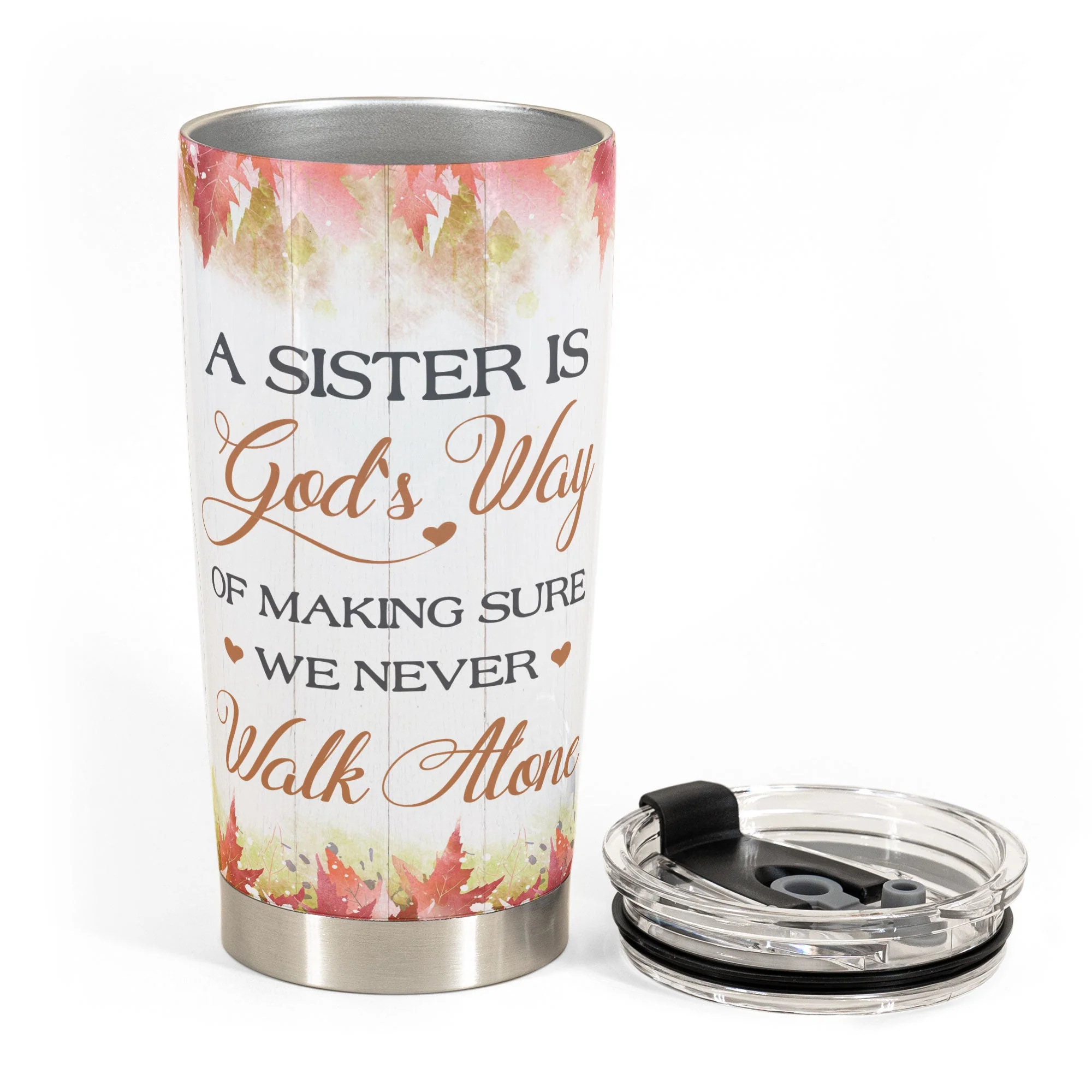 We Never Walk Alone - Personalized Tumbler Cup - Fall season, Birthday, Autumn Gift For Sisters - Image 3
