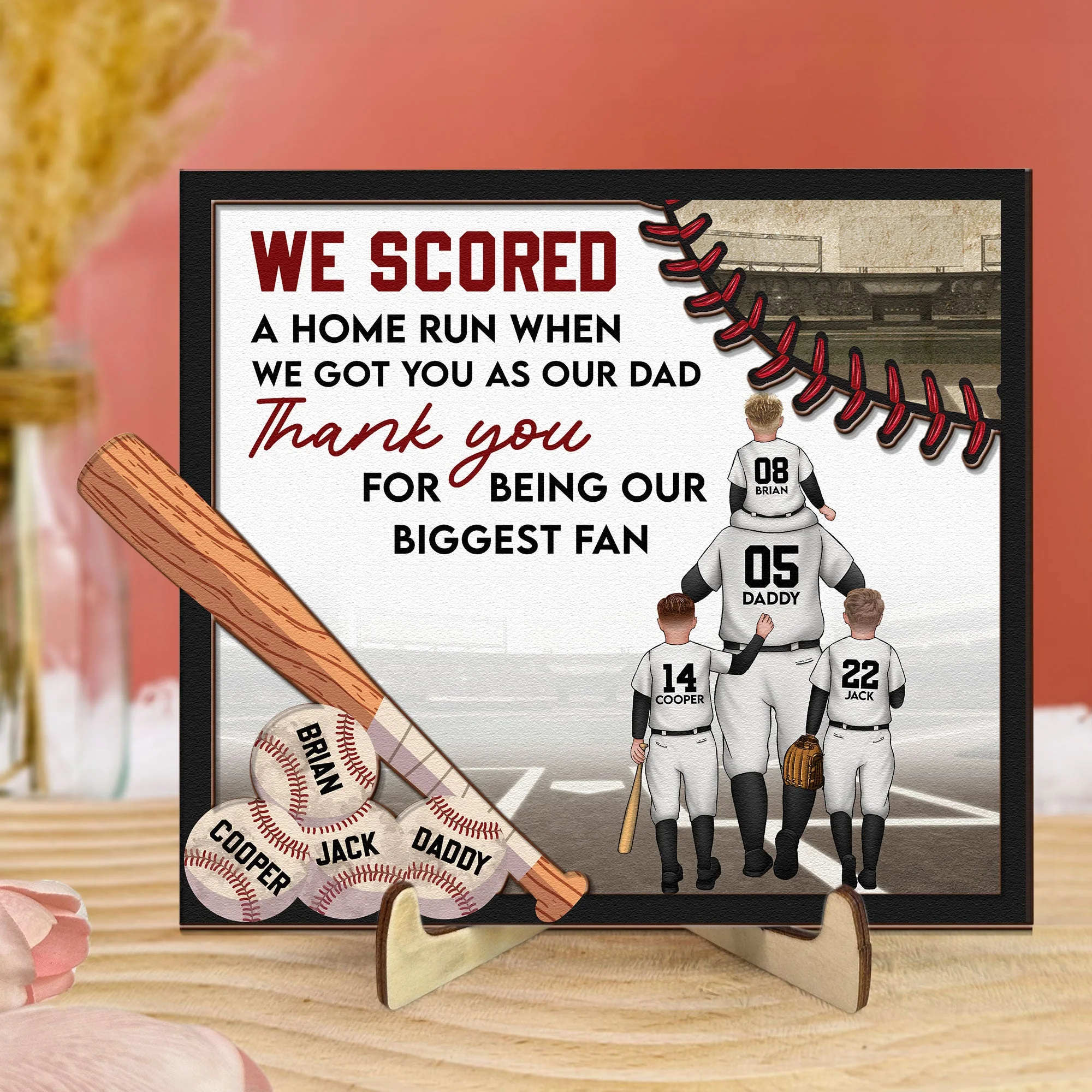We Scored A Home Run Baseball Dad - Personalized Wooden Plaque - Image 3