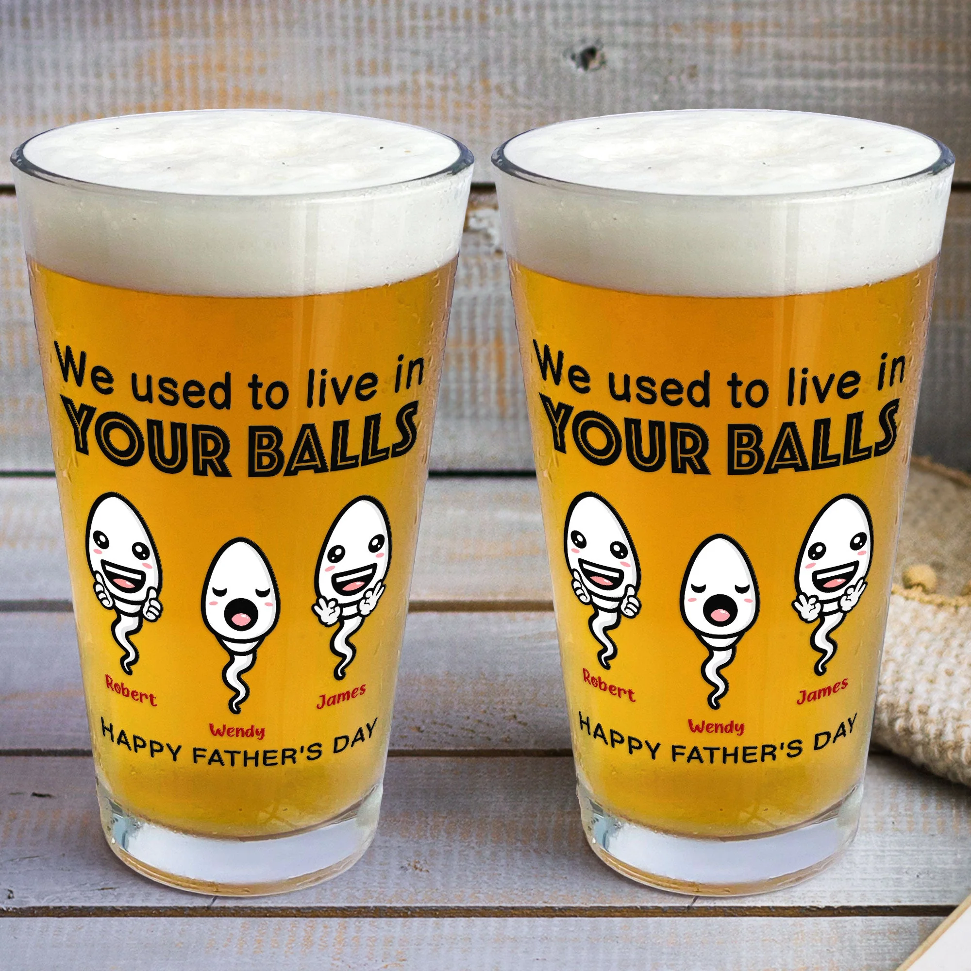 We Used To Live In Your Balls - Personalized Beer Glass - Image 2